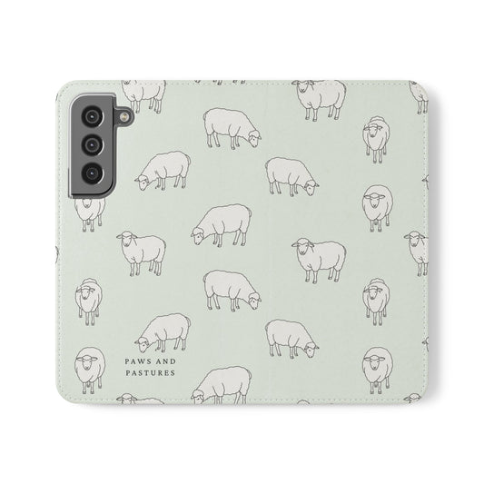 Sheep Pattern Flip Phone Case — Pastel Farm Animal Wallet Cover