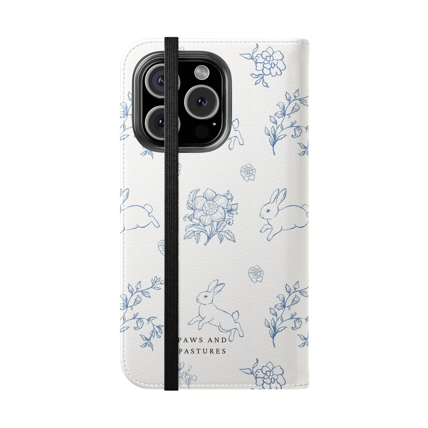Bunny Pattern Flip Phone Case – Floral Blue Rabbit Wallet Cover