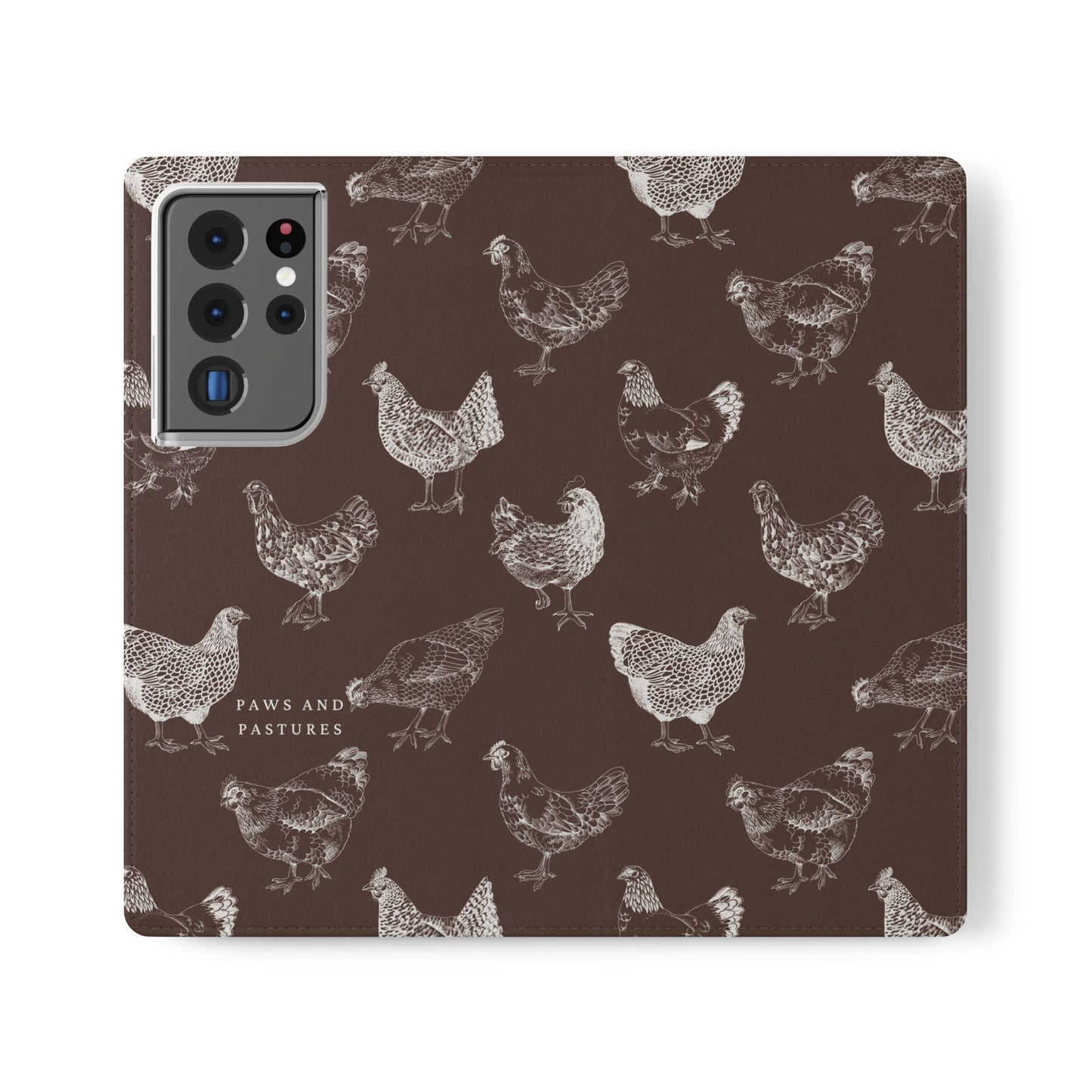 Chicken Pattern Flip Phone Case – Rustic Farmhouse Wallet Cover