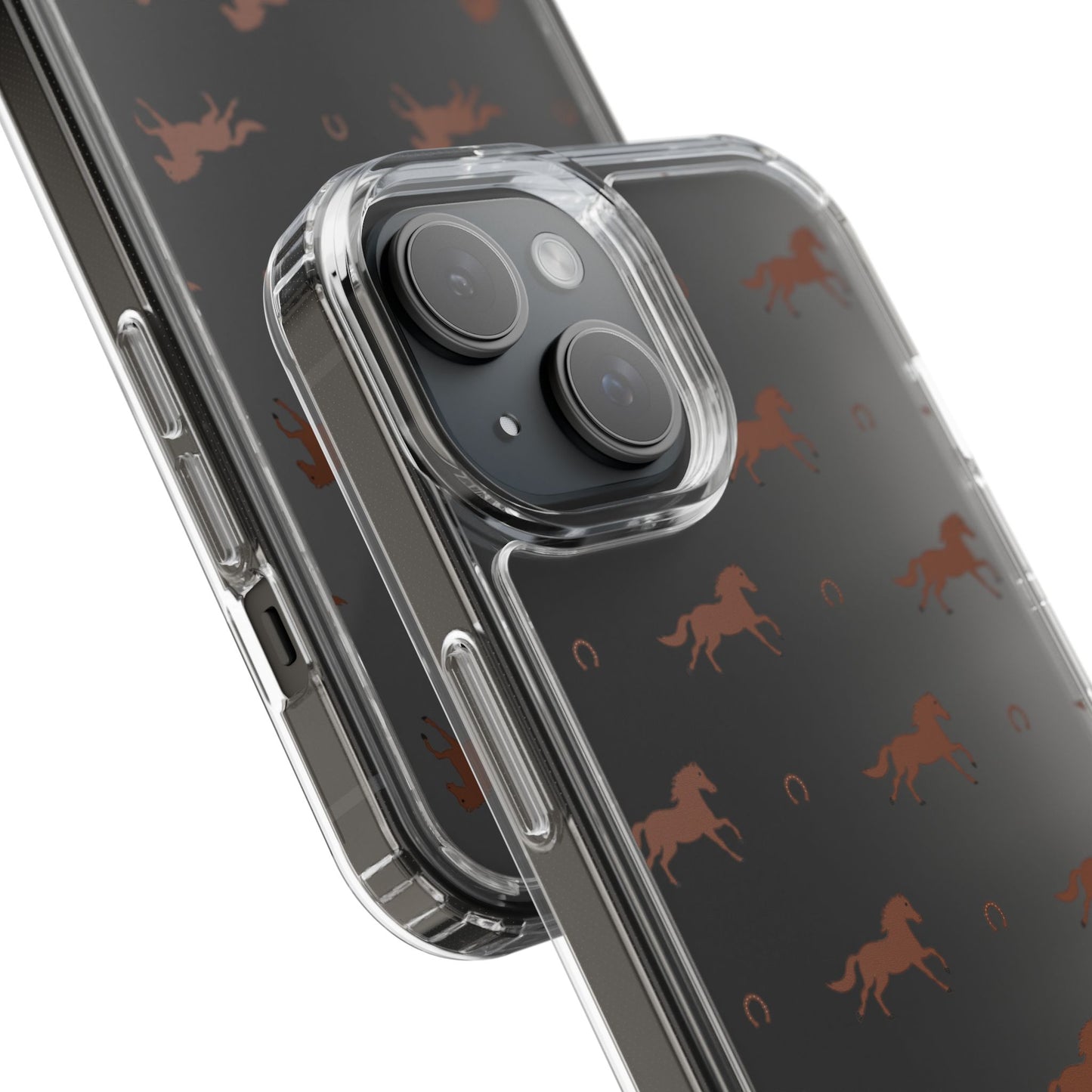 Horse Pattern Clear Phone Case — Equestrian Horses & Horseshoes Design