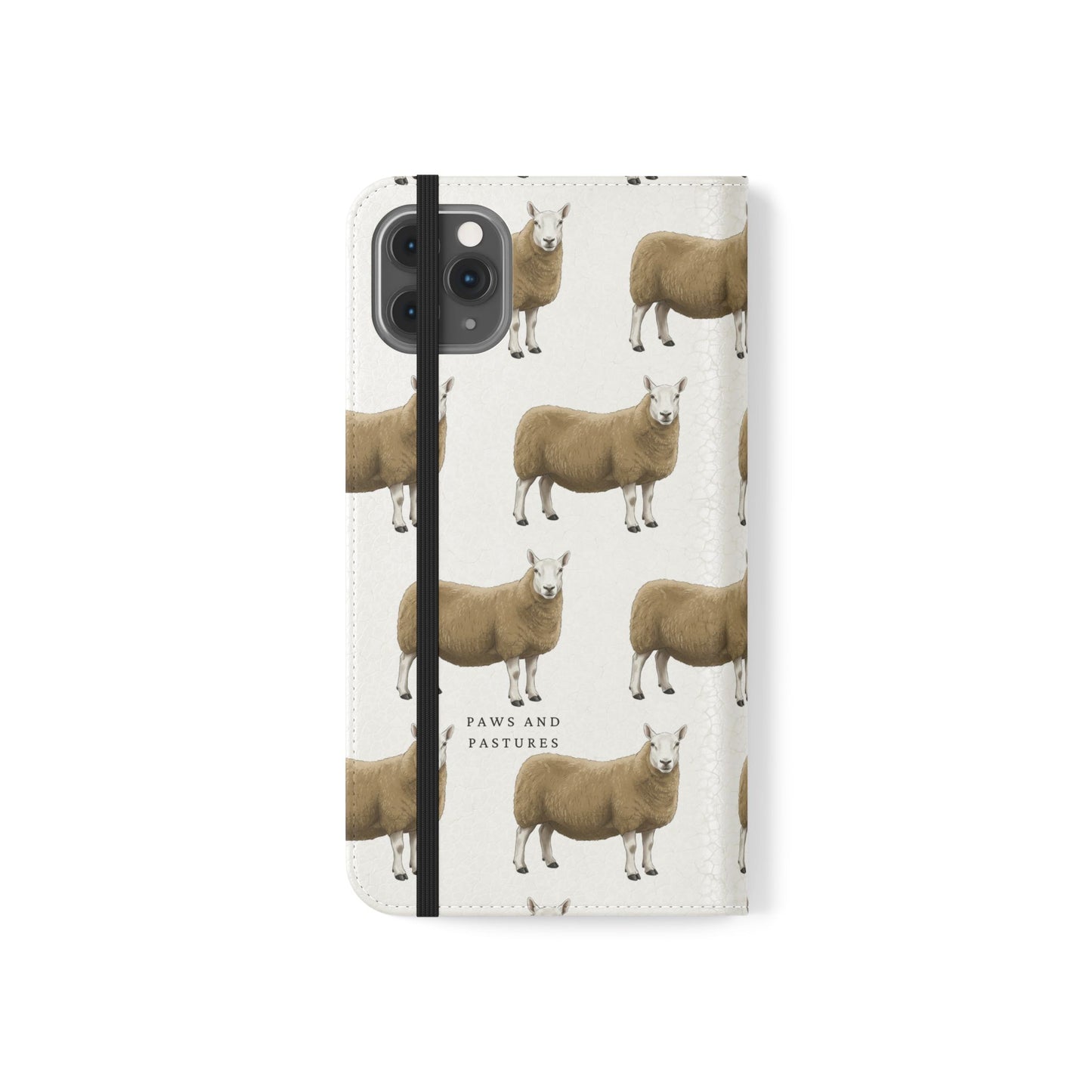 Cheviot Sheep Pattern Flip Phone Case – Cute Pastoral Wallet Cover with Card Slots