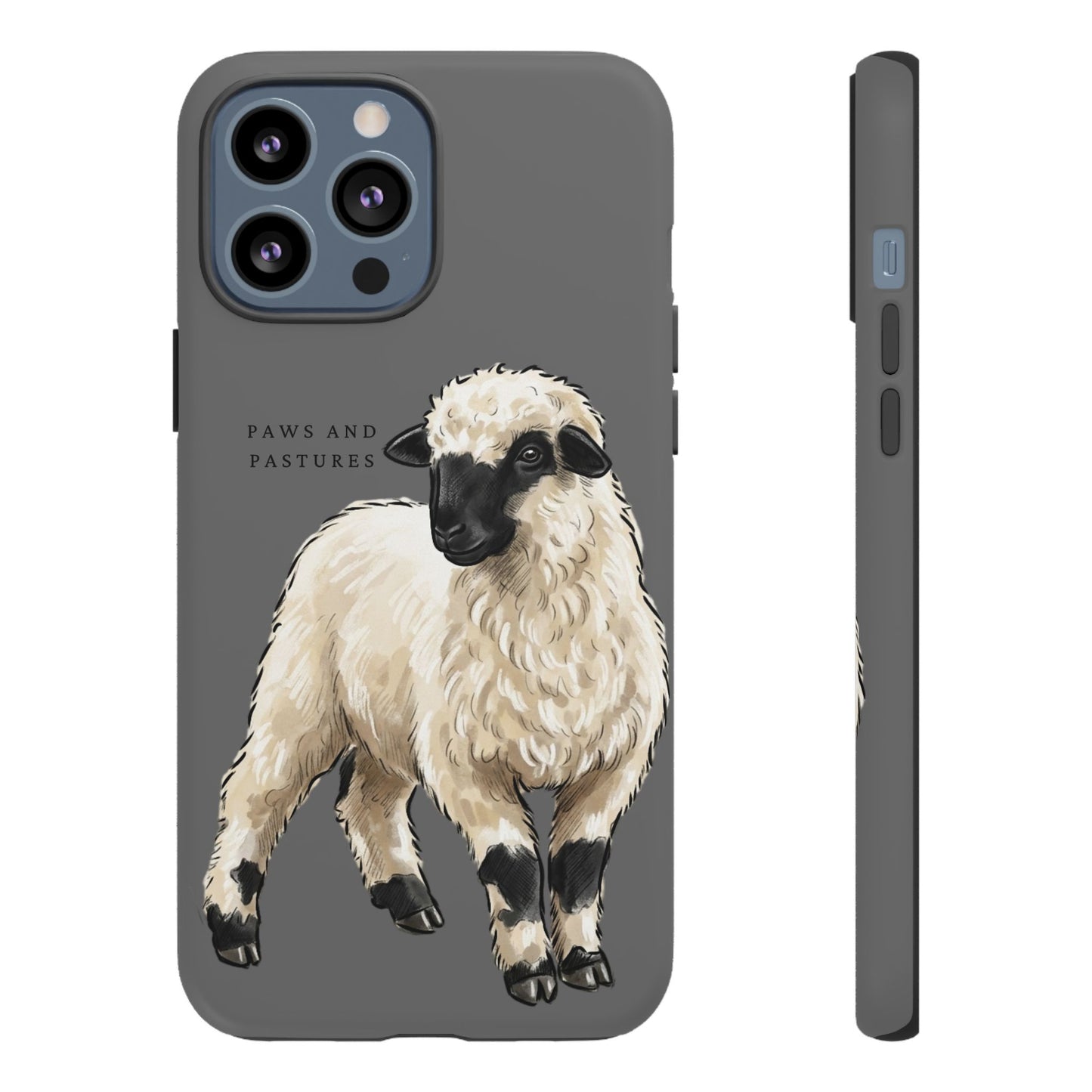 Grey Valais Blacknose Sheep Phone Case – 'Paws and Pastures' Cute Lamb Protective iPhone Cover