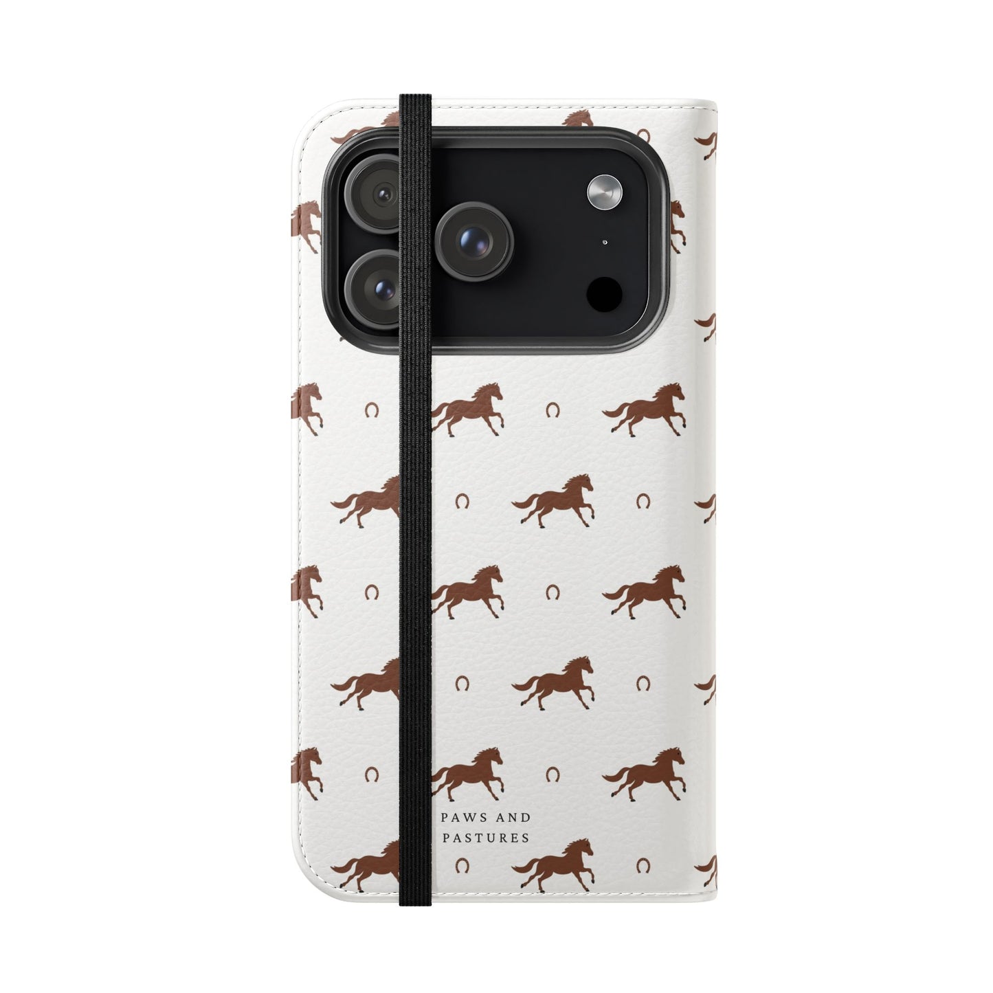 Horse Pattern Flip Case — Leather Wallet Phone Cover with Galloping Horses
