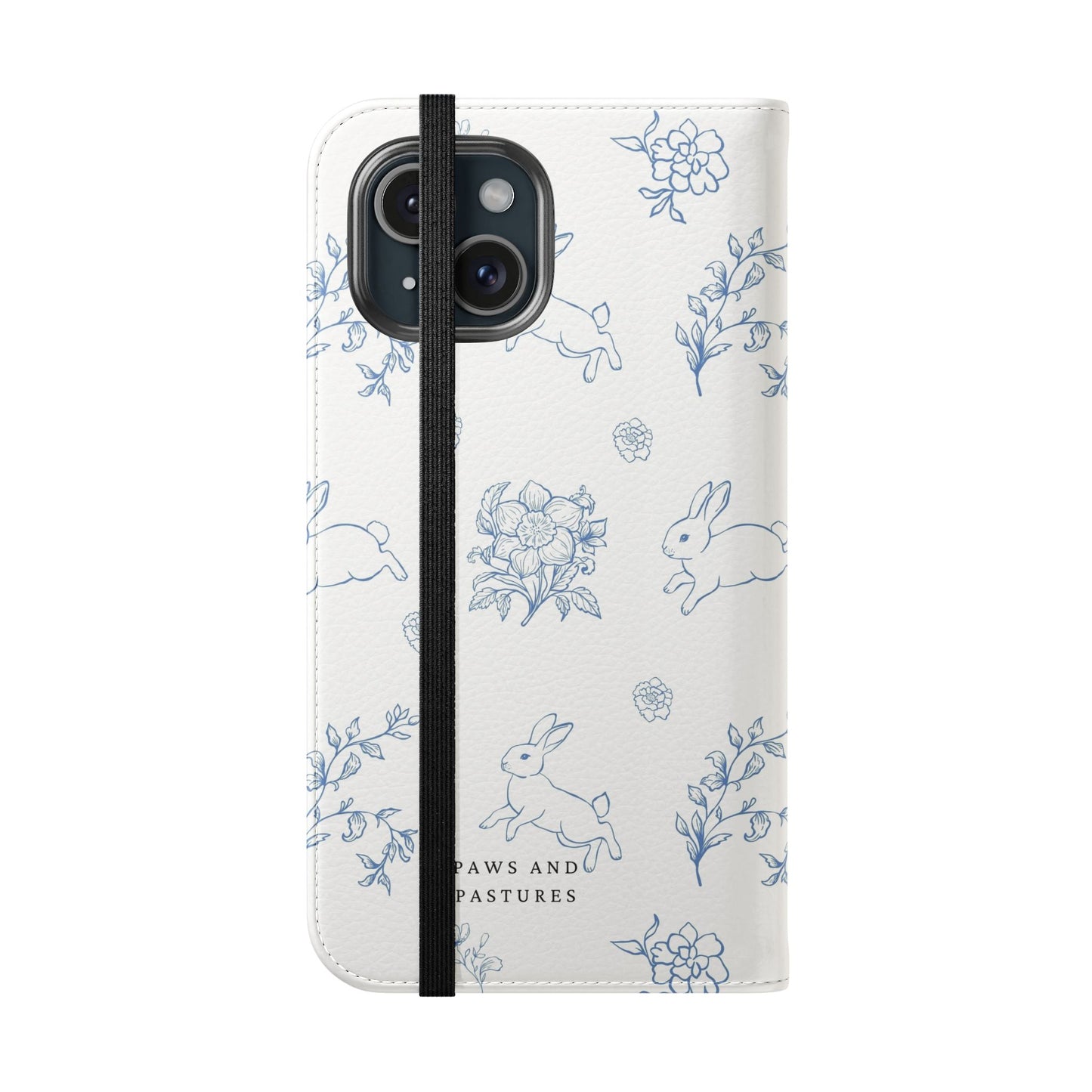 Bunny Pattern Flip Phone Case – Floral Blue Rabbit Wallet Cover