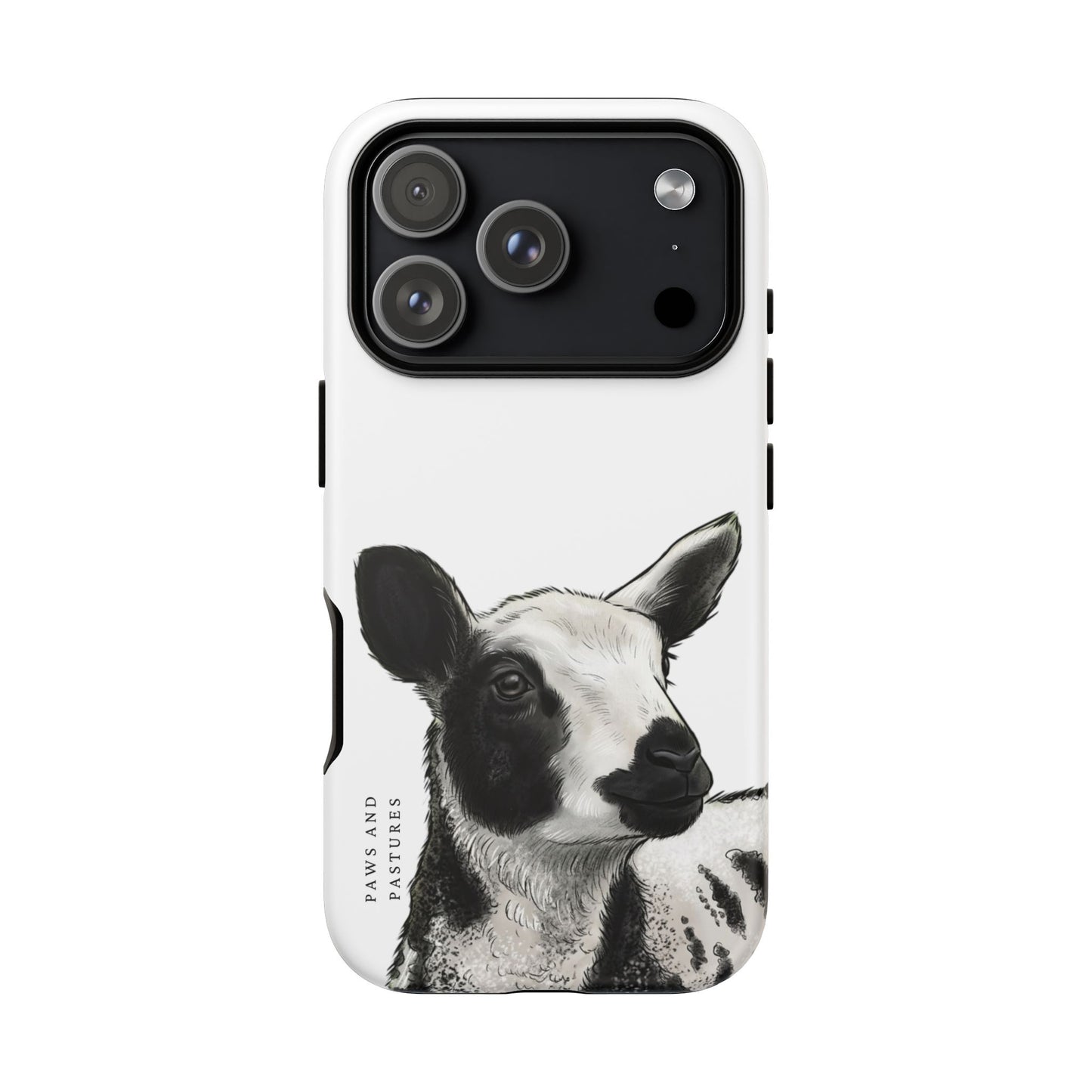 Dutch Spotted Sheep Portrait Phone Case - Black & White Lamb Illustration Protective Cover