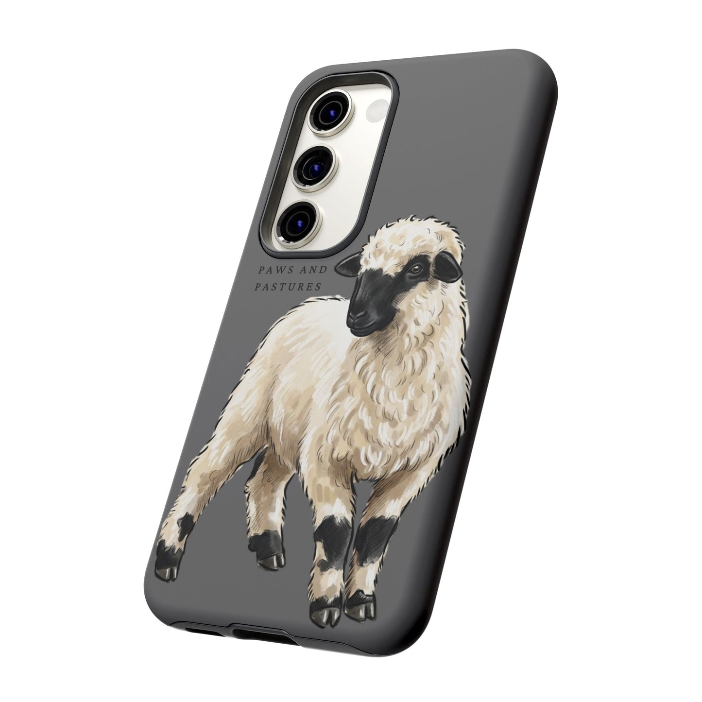 Grey Valais Blacknose Sheep Phone Case – 'Paws and Pastures' Cute Lamb Protective iPhone Cover