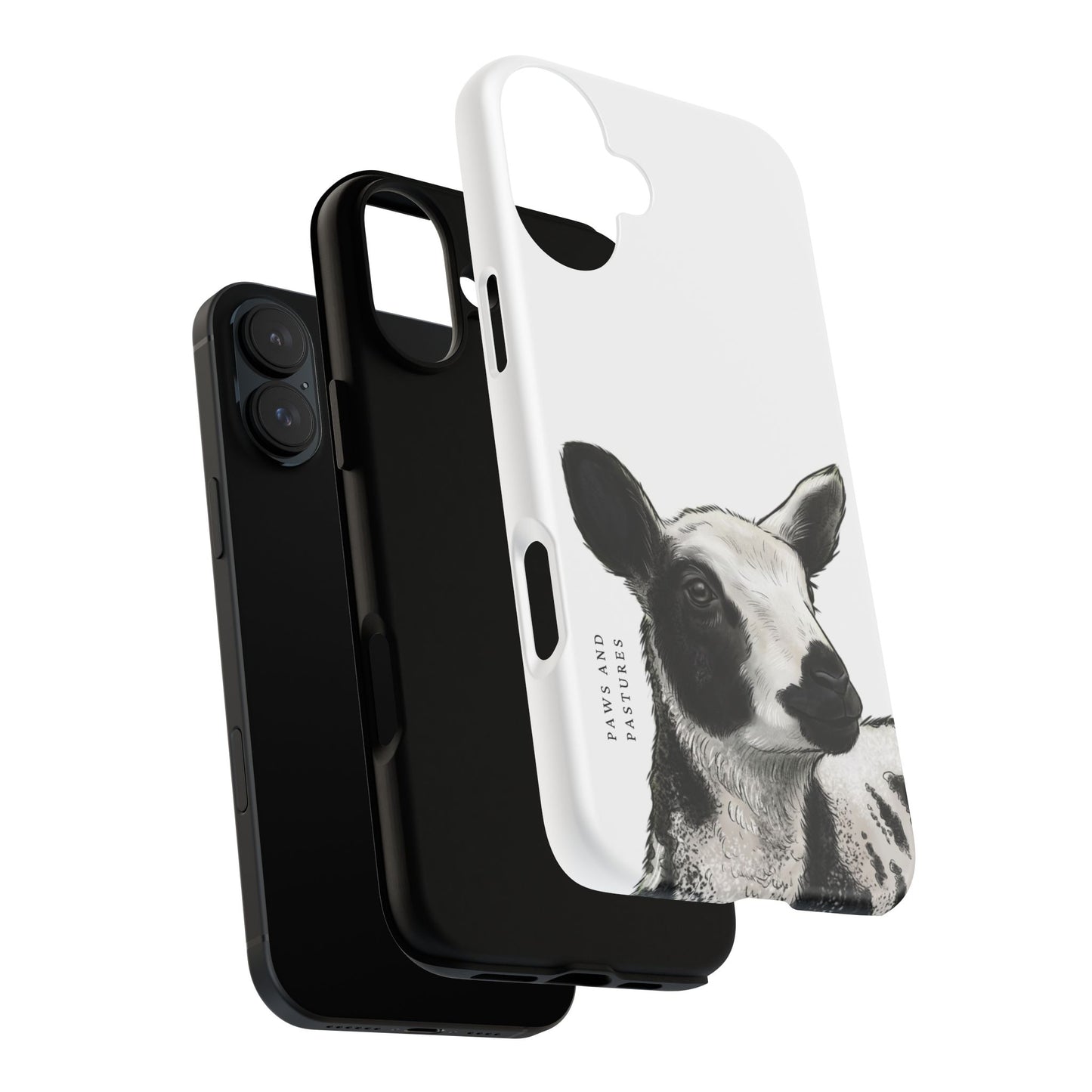 Dutch Spotted Sheep Portrait Phone Case - Black & White Lamb Illustration Protective Cover
