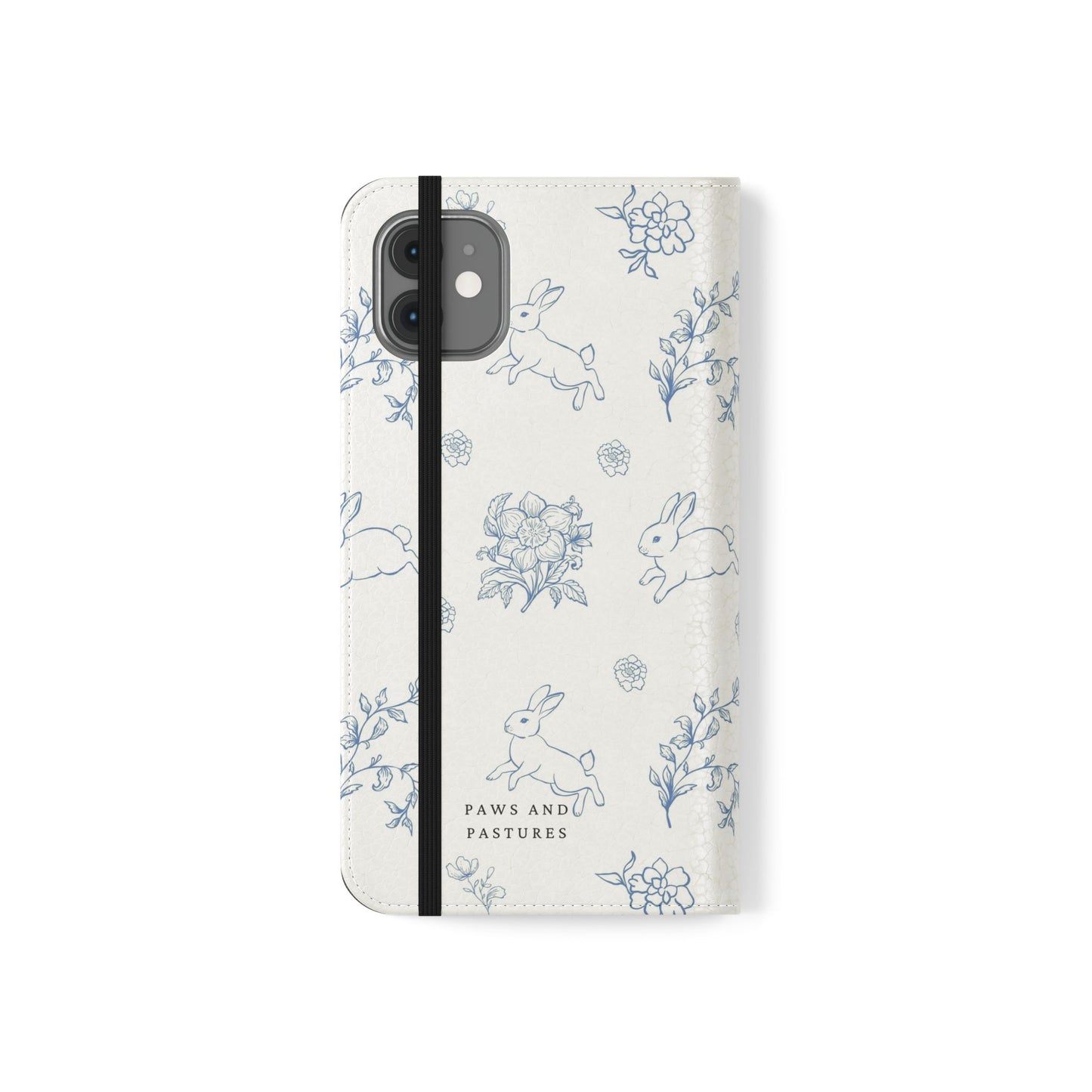 Bunny Pattern Flip Phone Case – Floral Blue Rabbit Wallet Cover