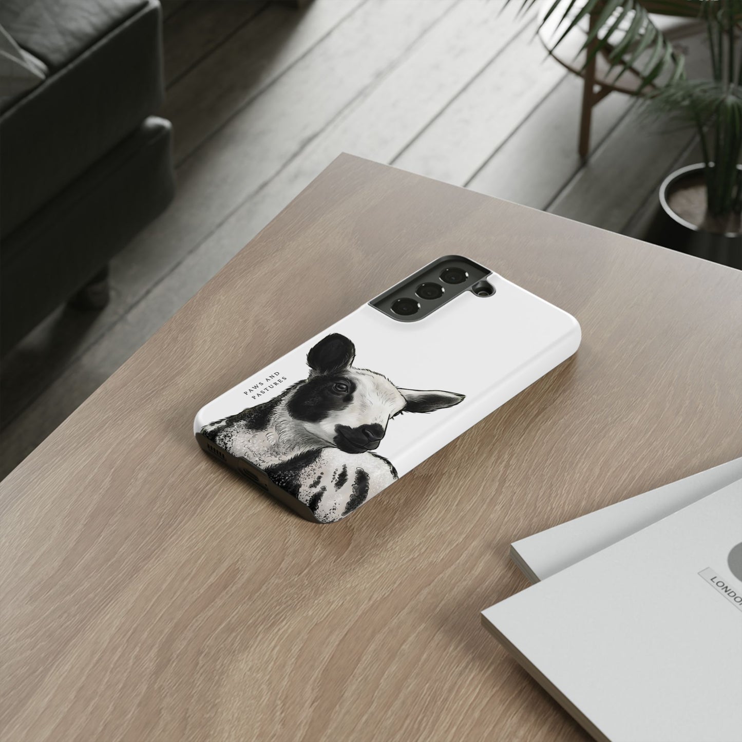 Dutch Spotted Sheep Portrait Phone Case - Black & White Lamb Illustration Protective Cover