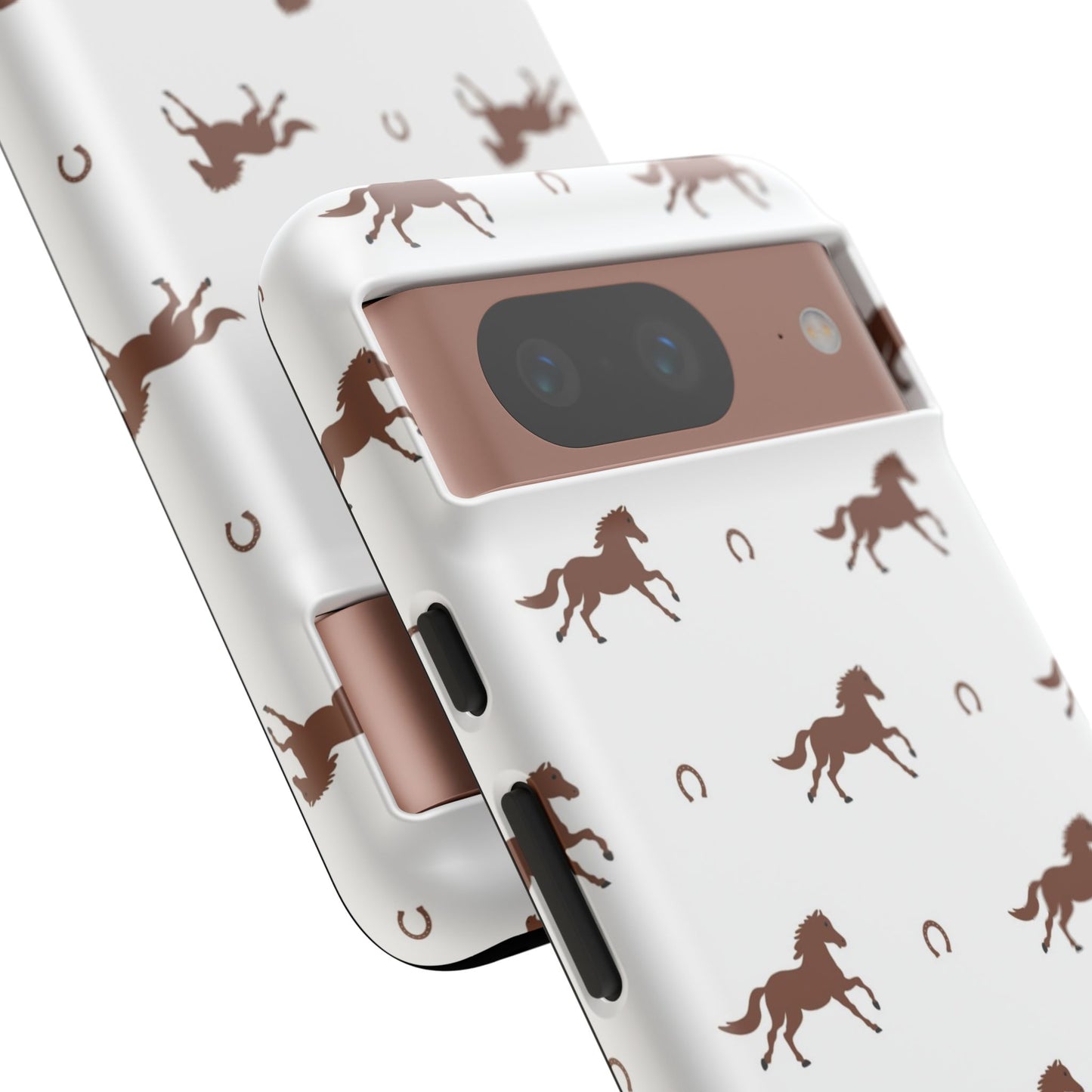 Horse Pattern Tough Phone Case — Brown Galloping Horses & Horseshoes on White