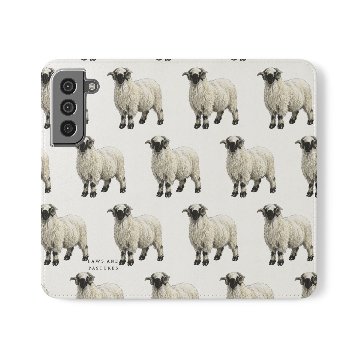 Valais Blacknose Sheep Pattern Flip Phone Case – Cute Farm Animal Wallet Cover