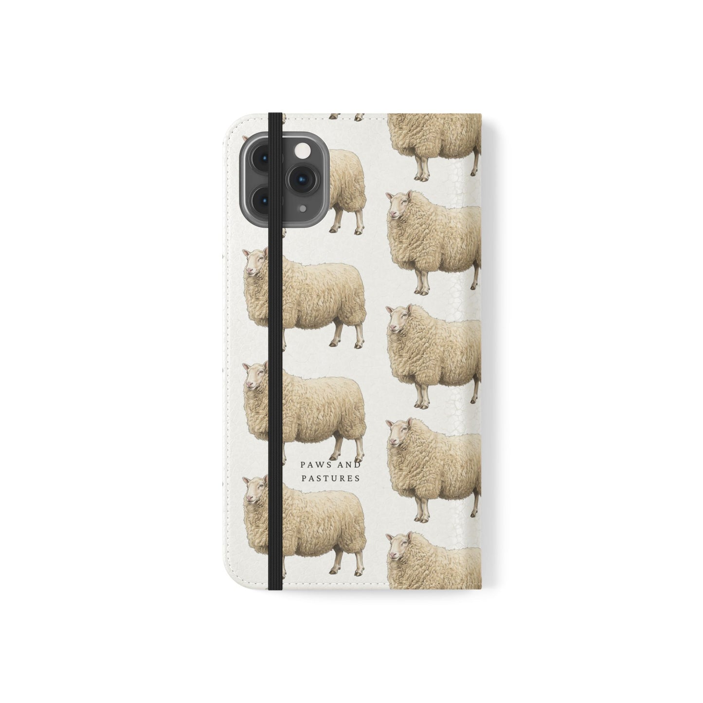 Cheviot Sheep Pattern Flip Phone Case – Cute Pastoral Wallet Cover with Card Slots