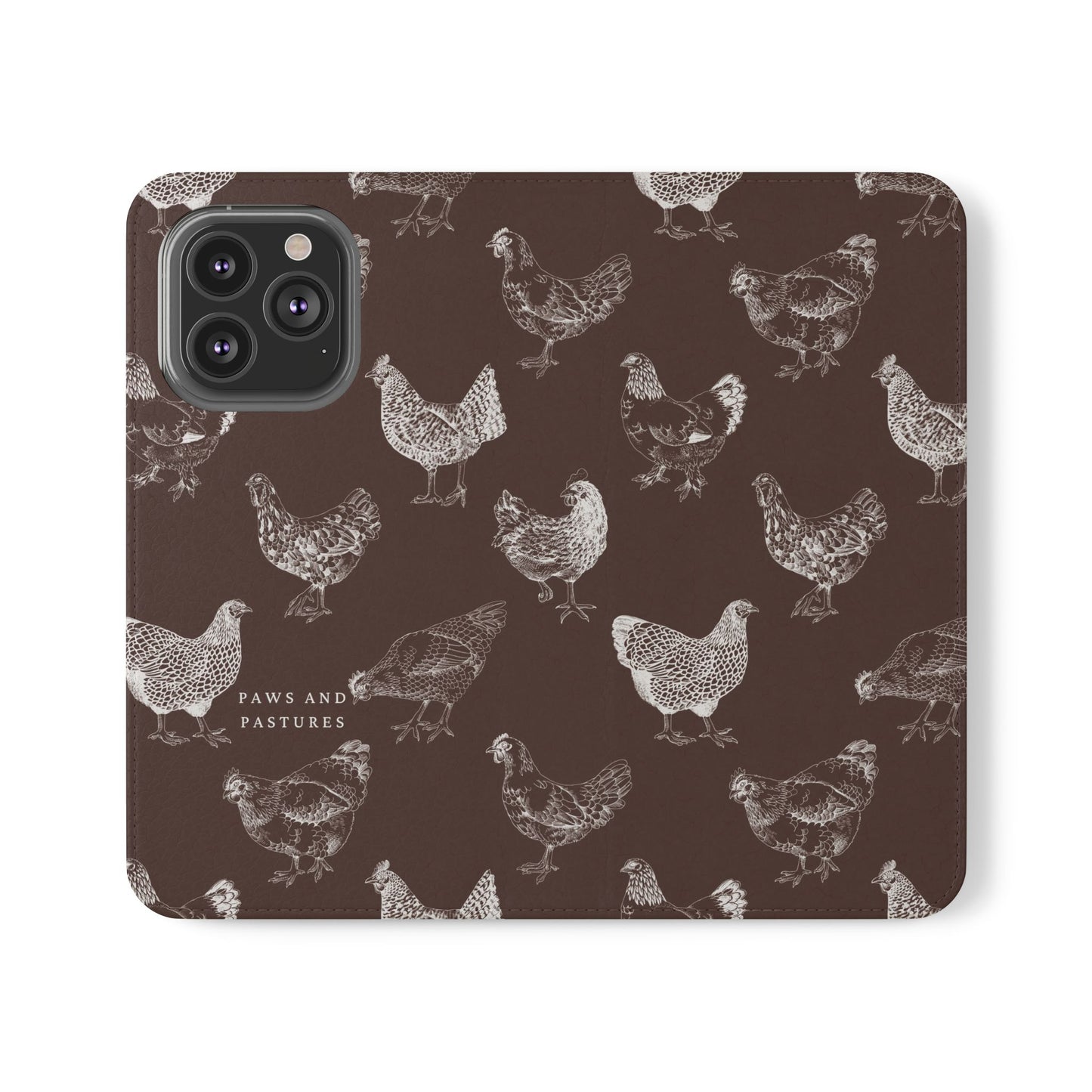 Chicken Pattern Flip Phone Case – Rustic Farmhouse Wallet Cover
