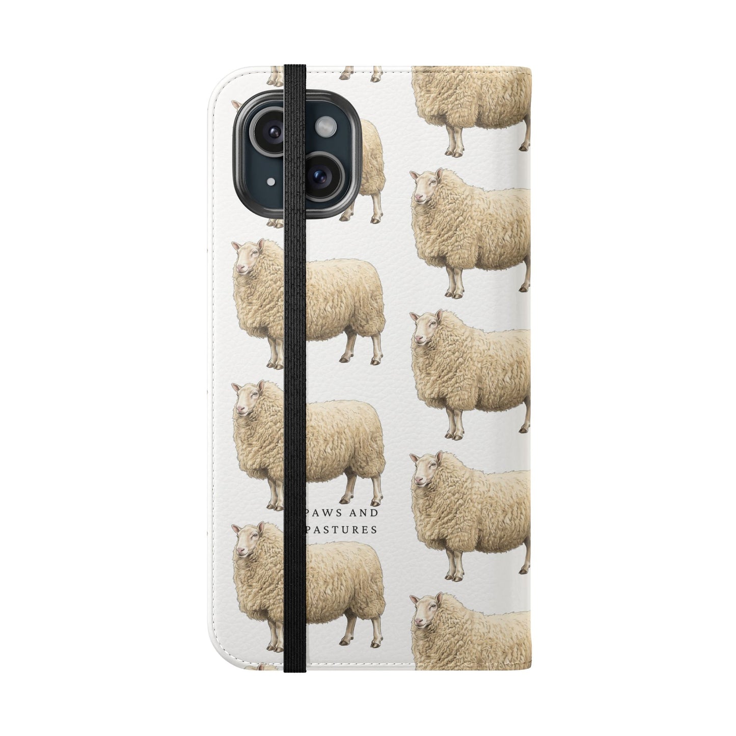 Cheviot Sheep Pattern Flip Phone Case – Cute Pastoral Wallet Cover with Card Slots