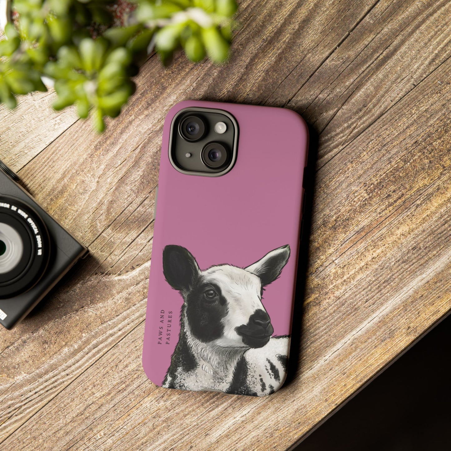 Pink Dutch Spotted Sheep Portrait Phone Case - Black & White Lamb Illustration Protective Cover