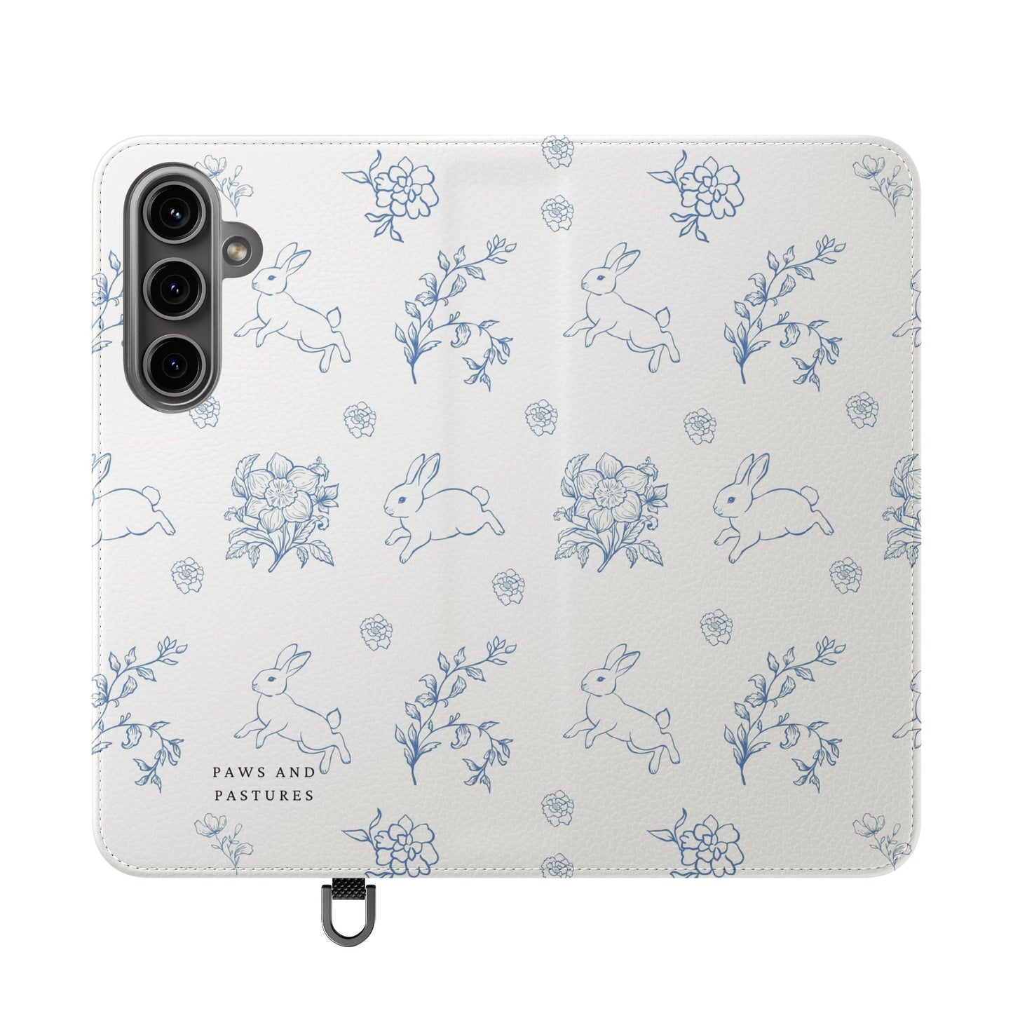 Bunny Pattern Flip Phone Case – Floral Blue Rabbit Wallet Cover