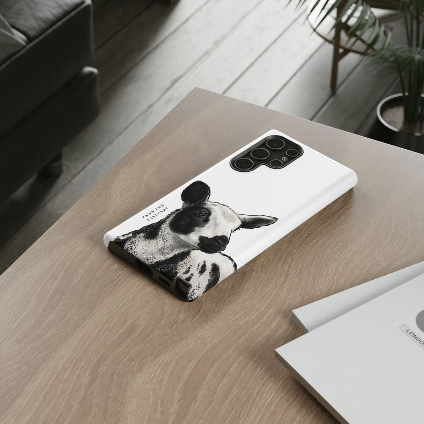 Dutch Spotted Sheep Portrait Phone Case - Black & White Lamb Illustration Protective Cover