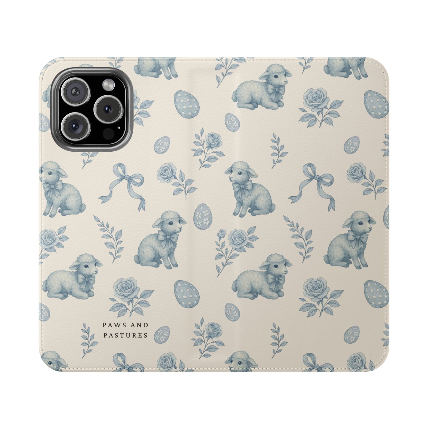 Flip Case — Pastel Blue Easter Lamb Pattern Phone Wallet