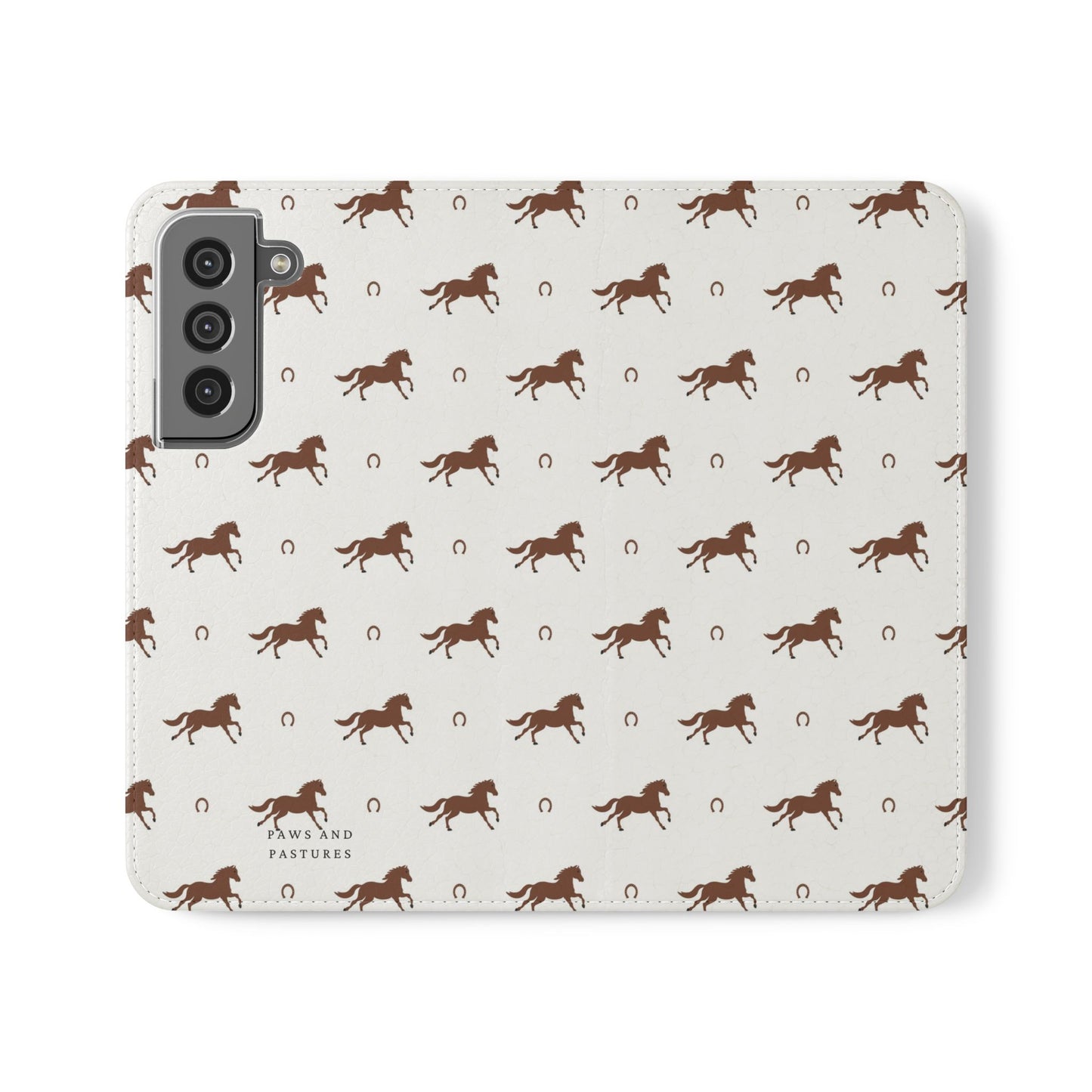 Horse Pattern Flip Case — Leather Wallet Phone Cover with Galloping Horses