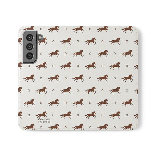 Horse Pattern Flip Case — Leather Wallet Phone Cover with Galloping Horses