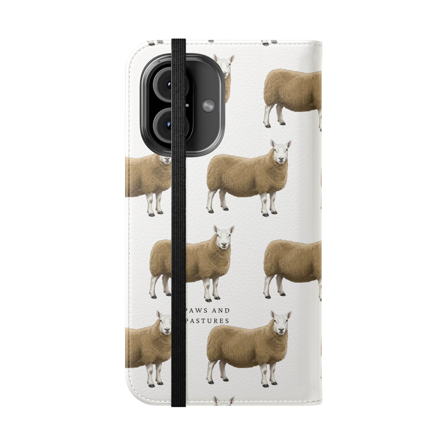 Cheviot Sheep Pattern Flip Phone Case – Cute Pastoral Wallet Cover with Card Slots
