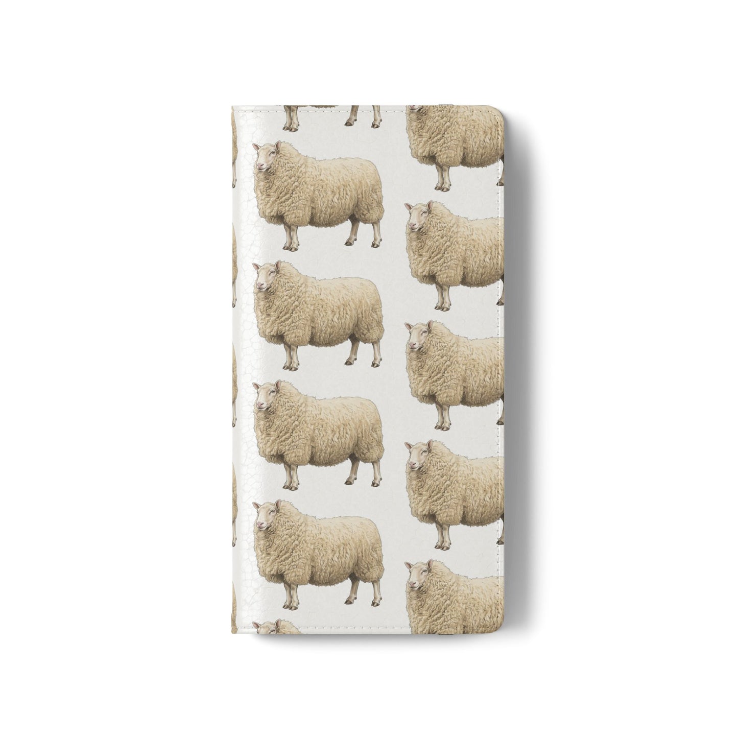 Cheviot Sheep Pattern Flip Phone Case – Cute Pastoral Wallet Cover with Card Slots