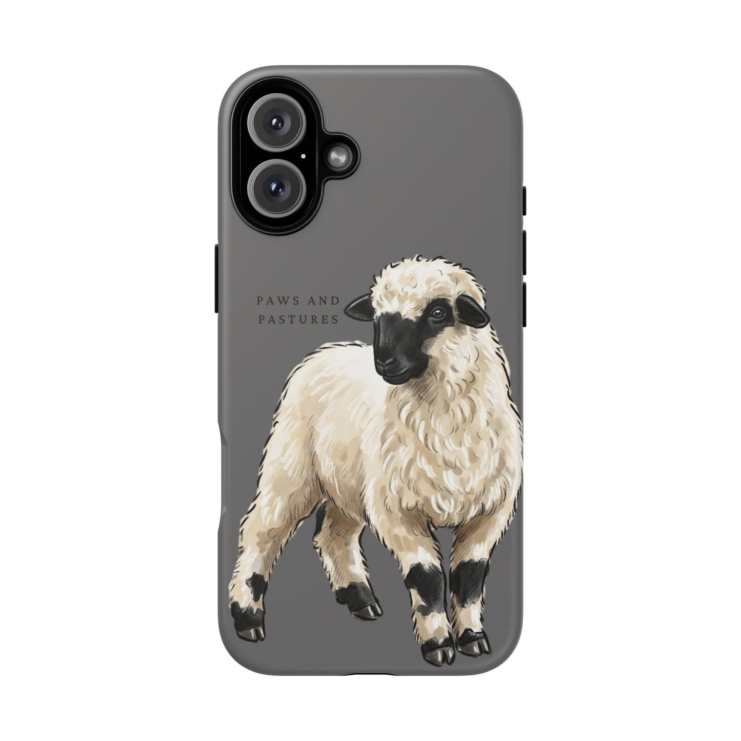 Grey Valais Blacknose Sheep Phone Case – 'Paws and Pastures' Cute Lamb Protective iPhone Cover