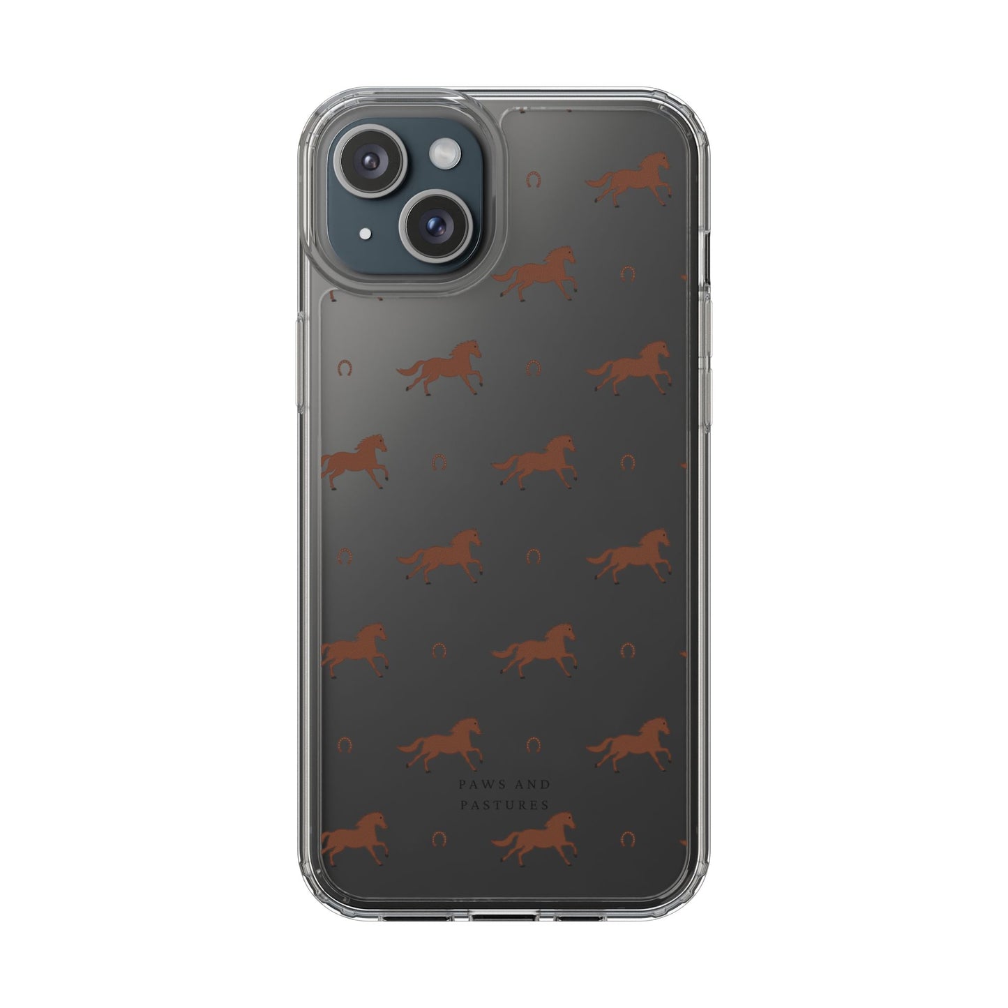 Horse Pattern Clear Phone Case — Equestrian Horses & Horseshoes Design