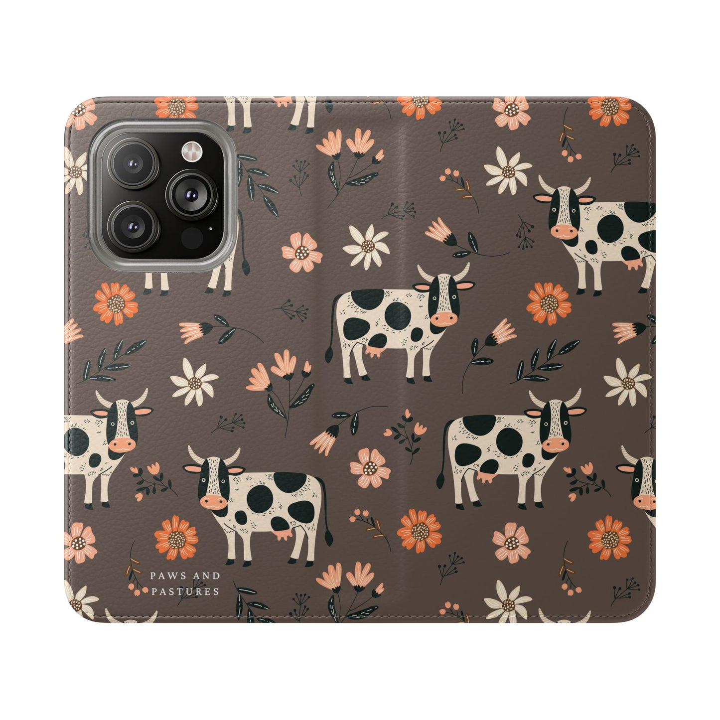 Cow Floral Flip Phone Case – Folklore Farm Pattern Wallet Case