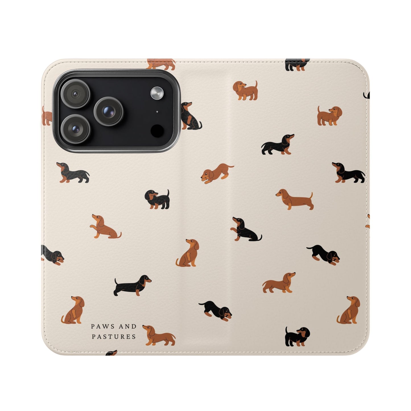 Dachshund Pattern Flip Phone Case — Wallet Folio with Card Slots