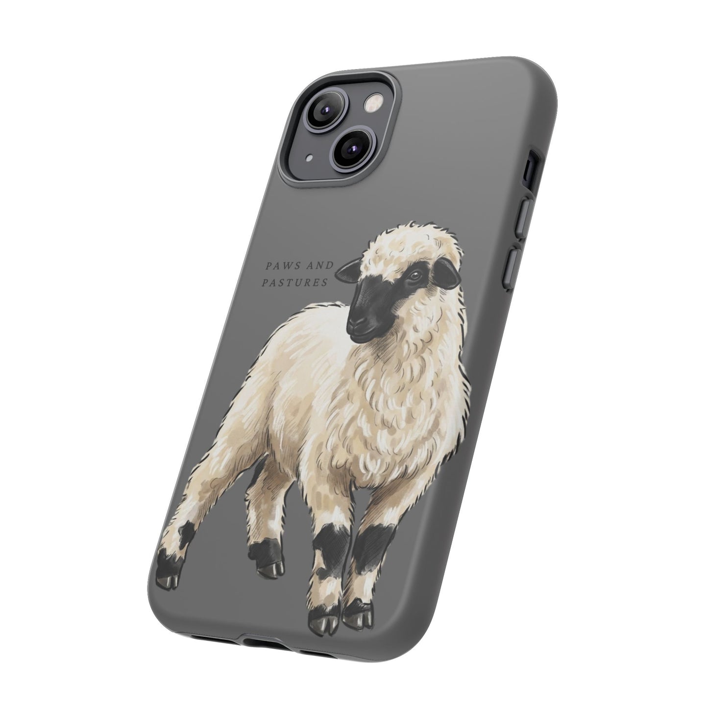 Grey Valais Blacknose Sheep Phone Case – 'Paws and Pastures' Cute Lamb Protective iPhone Cover