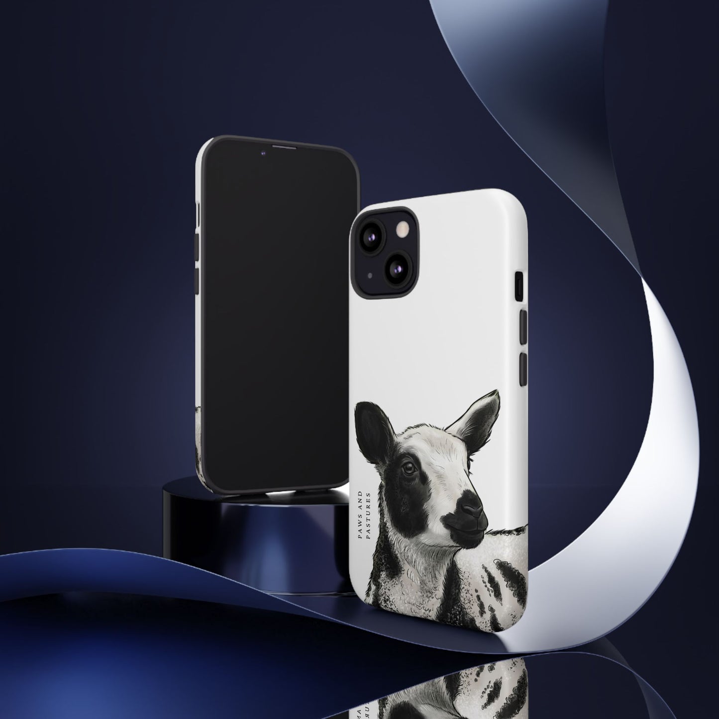 Dutch Spotted Sheep Portrait Phone Case - Black & White Lamb Illustration Protective Cover