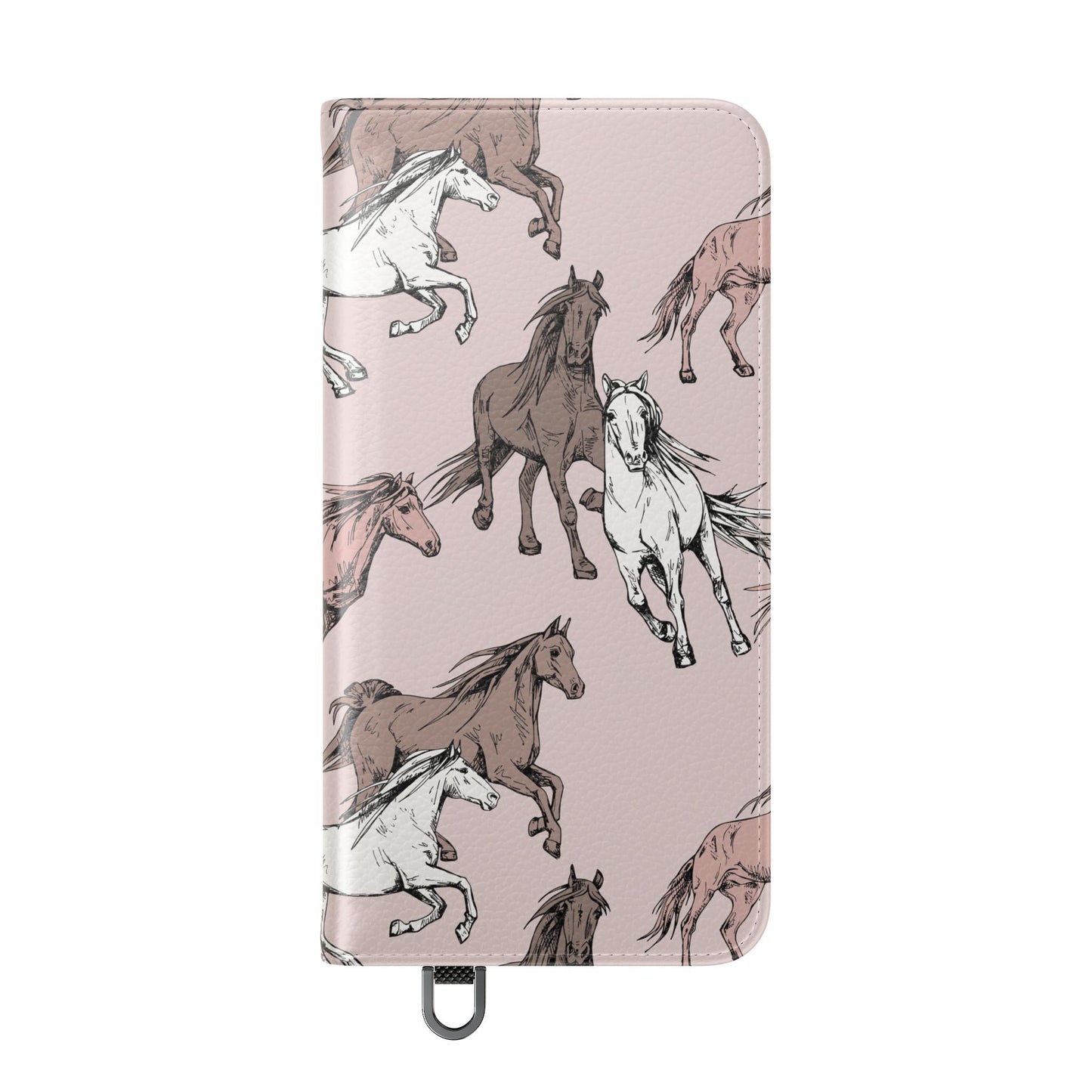 Horse Pattern Flip Phone Case — Pink Running Horses Wallet Cover