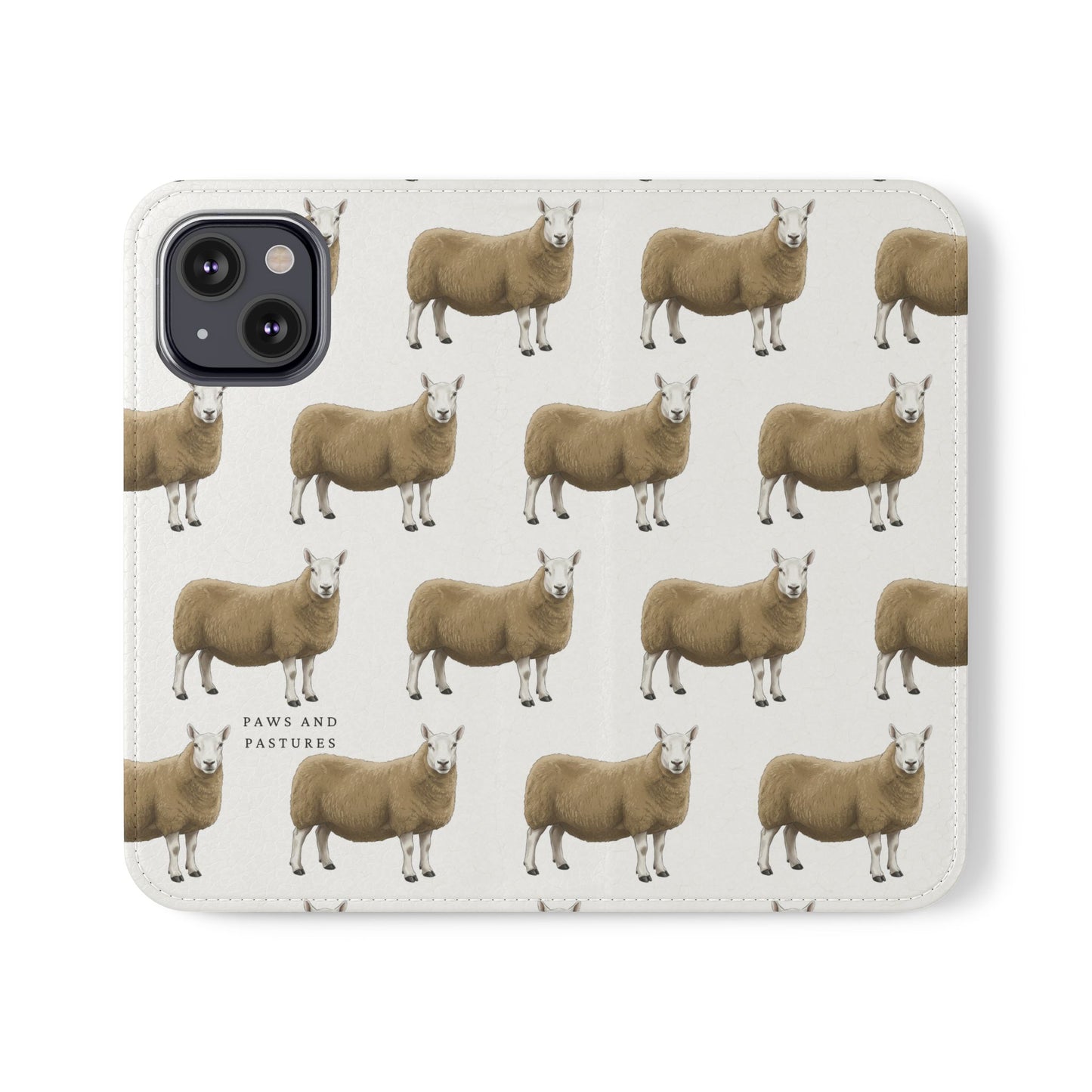 Cheviot Sheep Pattern Flip Phone Case – Cute Pastoral Wallet Cover with Card Slots