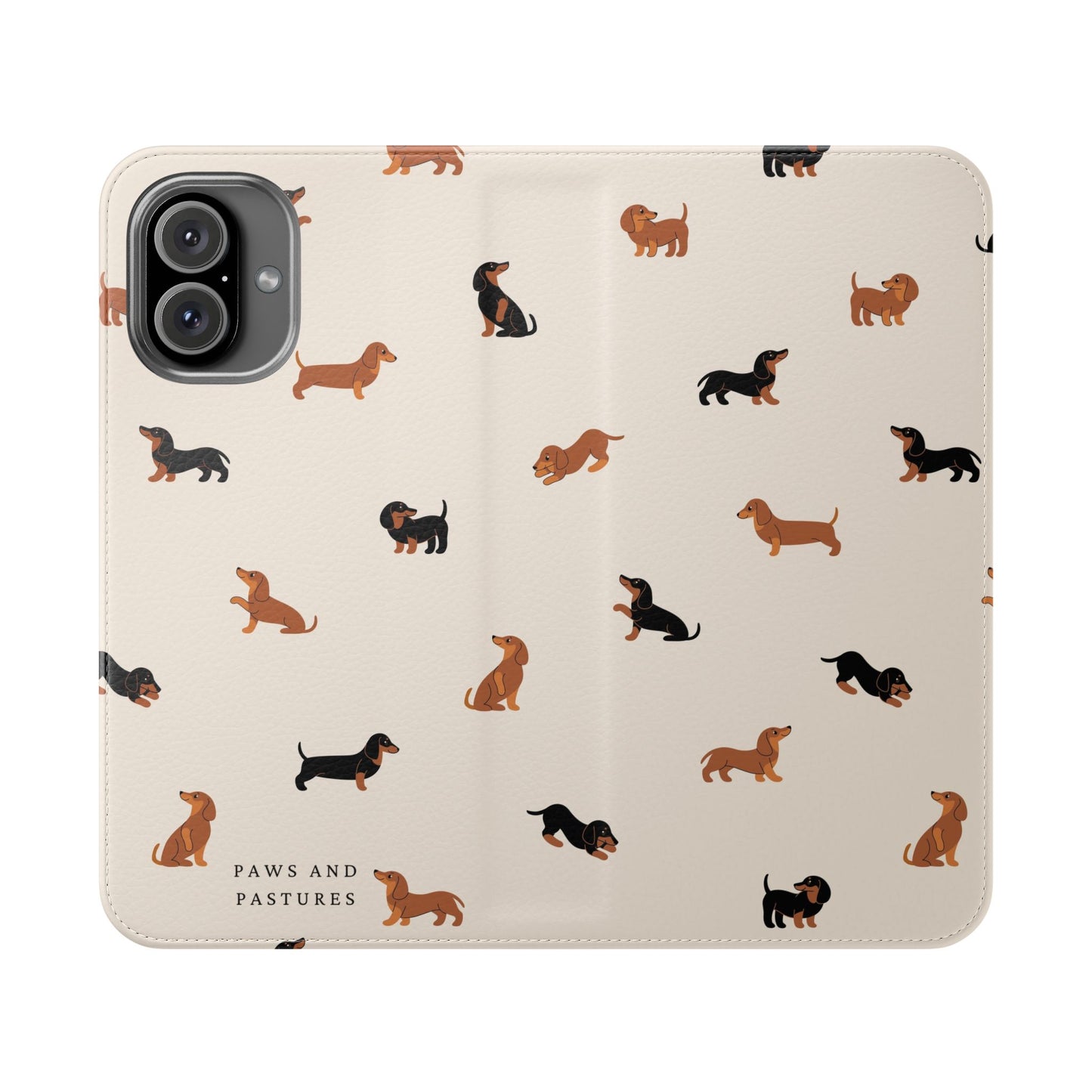 Dachshund Pattern Flip Phone Case — Wallet Folio with Card Slots