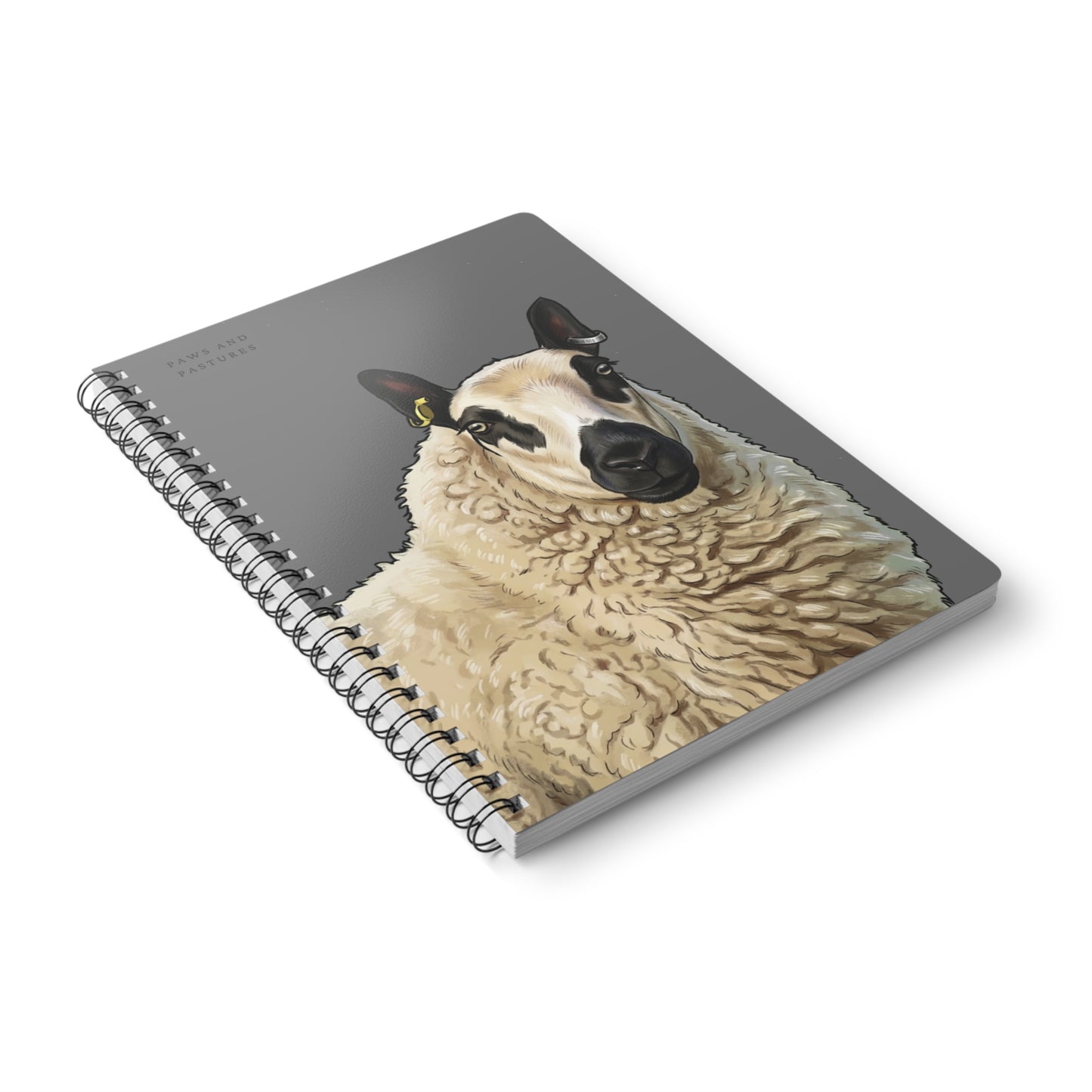 Grey Kerry Hill Sheep Portrait A5 Wirobound Notebook — "Paws and Pastures" Lined Journal