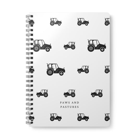 Tractor Pattern A5 Wirobound Notebook — "Paws and Pastures" Lined Journal