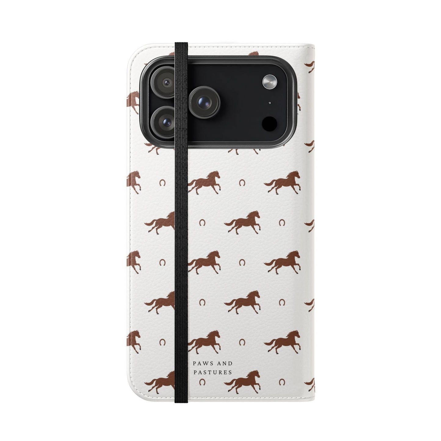 Horse Pattern Flip Case — Leather Wallet Phone Cover with Galloping Horses