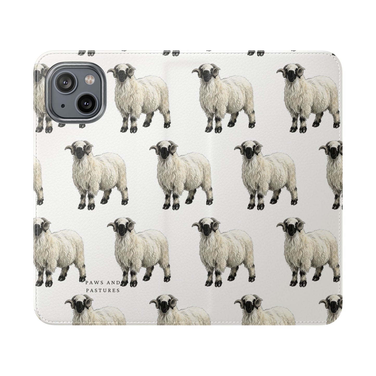 Valais Blacknose Sheep Pattern Flip Phone Case – Cute Farm Animal Wallet Cover