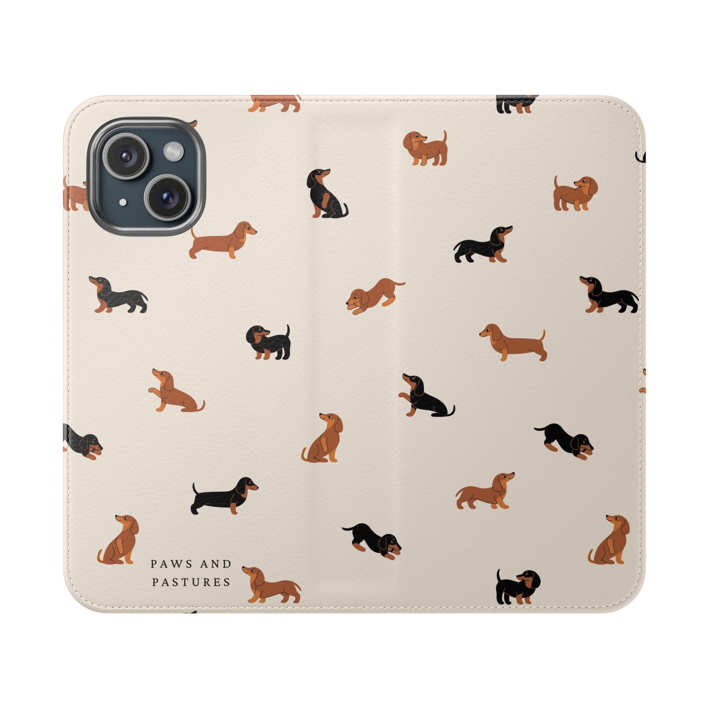 Dachshund Pattern Flip Phone Case — Wallet Folio with Card Slots