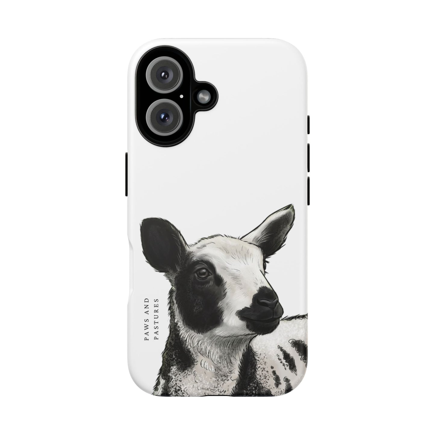 Dutch Spotted Sheep Portrait Phone Case - Black & White Lamb Illustration Protective Cover