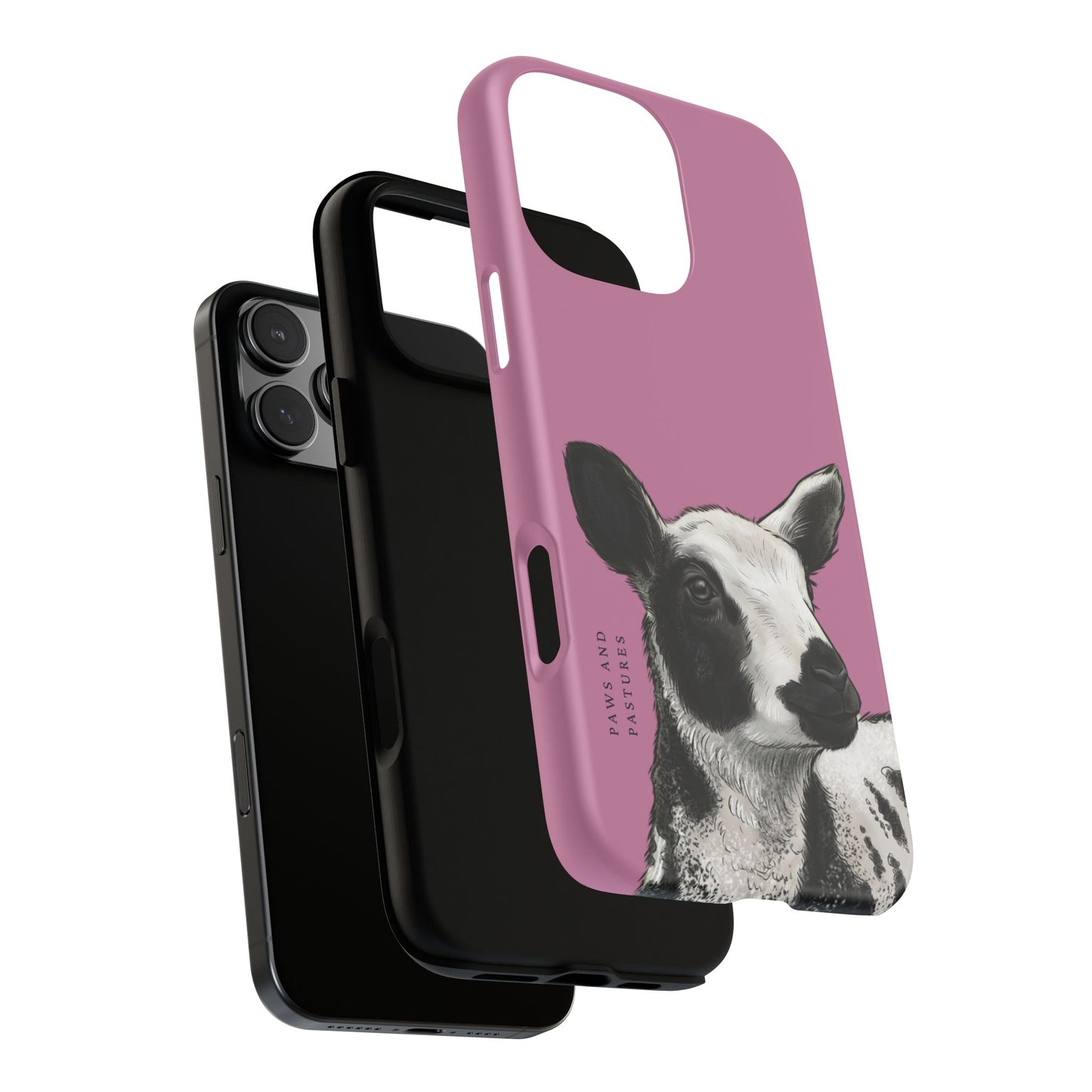 Pink Dutch Spotted Sheep Portrait Phone Case - Black & White Lamb Illustration Protective Cover