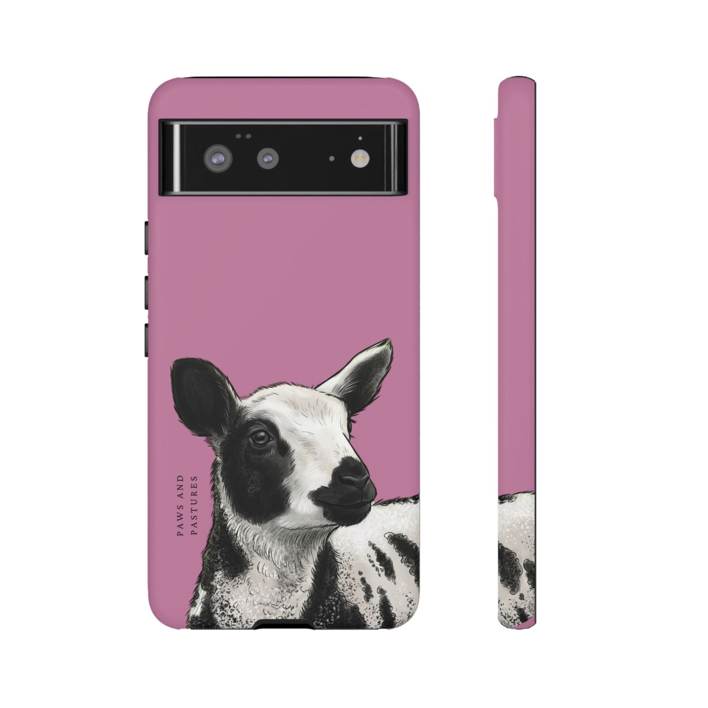 Pink Dutch Spotted Sheep Portrait Phone Case - Black & White Lamb Illustration Protective Cover