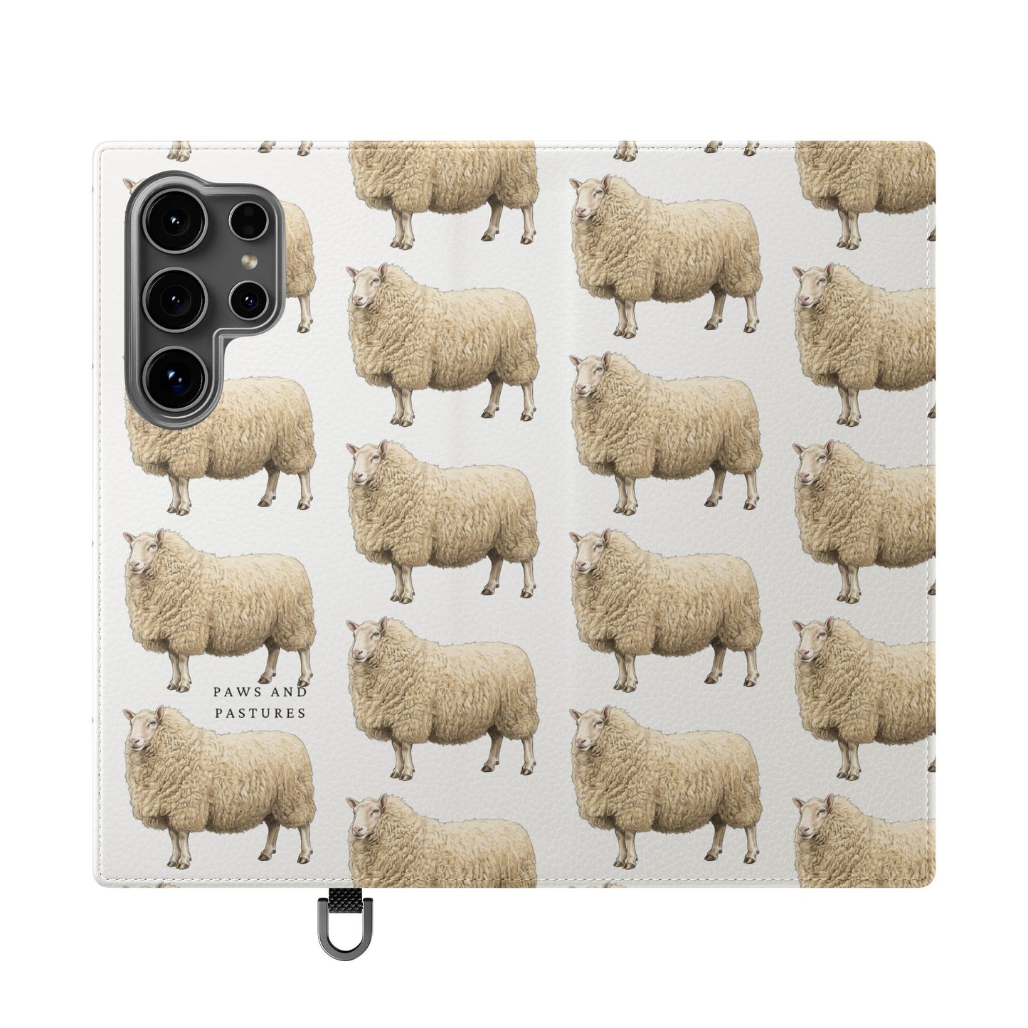 Cheviot Sheep Pattern Flip Phone Case – Cute Pastoral Wallet Cover with Card Slots