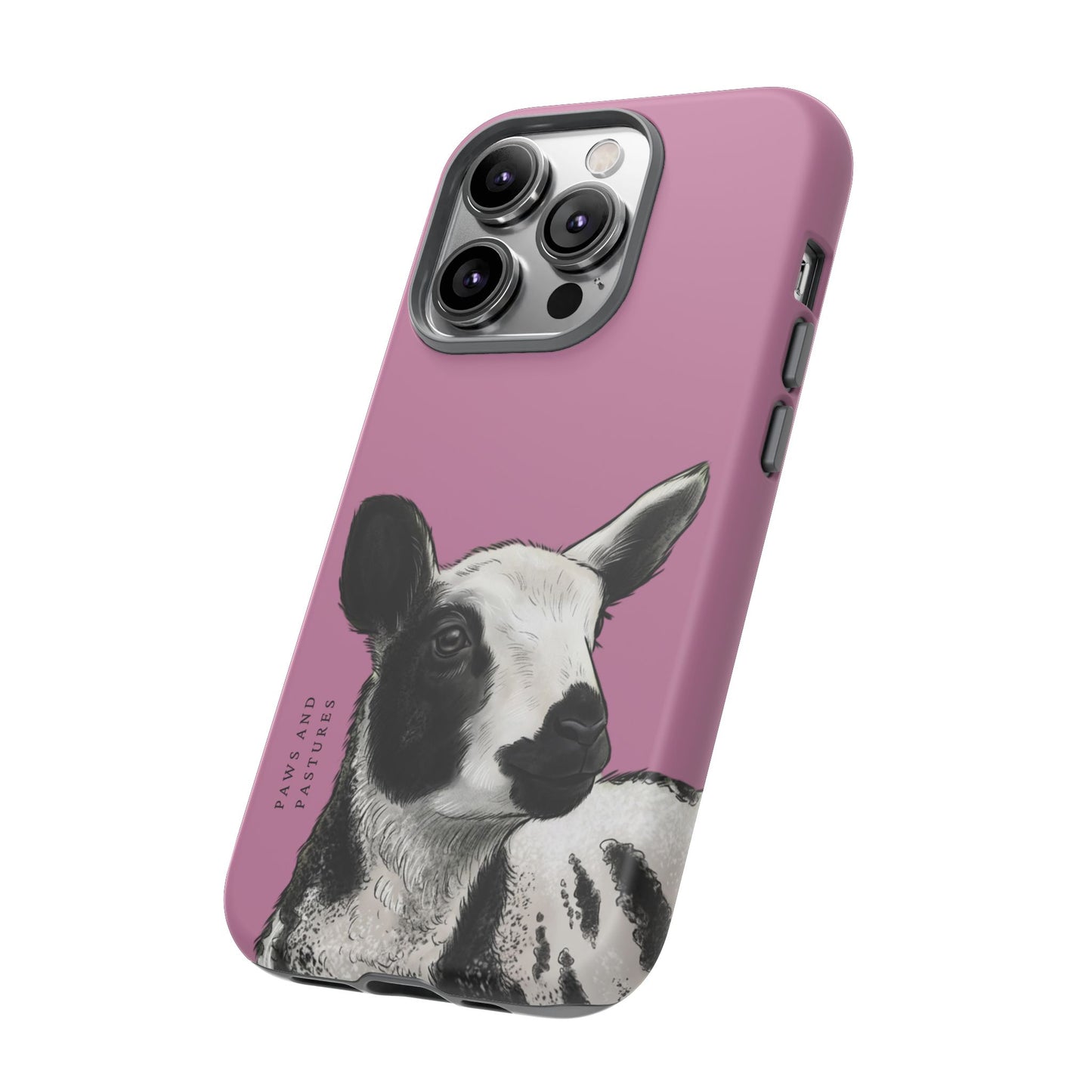 Pink Dutch Spotted Sheep Portrait Phone Case - Black & White Lamb Illustration Protective Cover