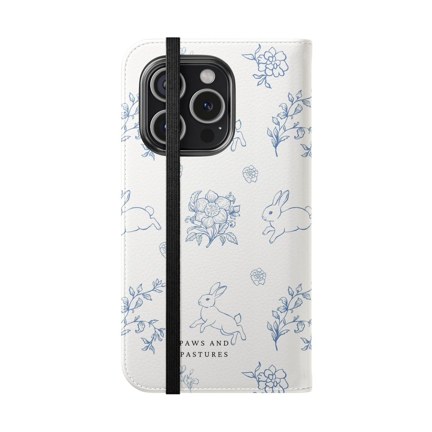 Bunny Pattern Flip Phone Case – Floral Blue Rabbit Wallet Cover