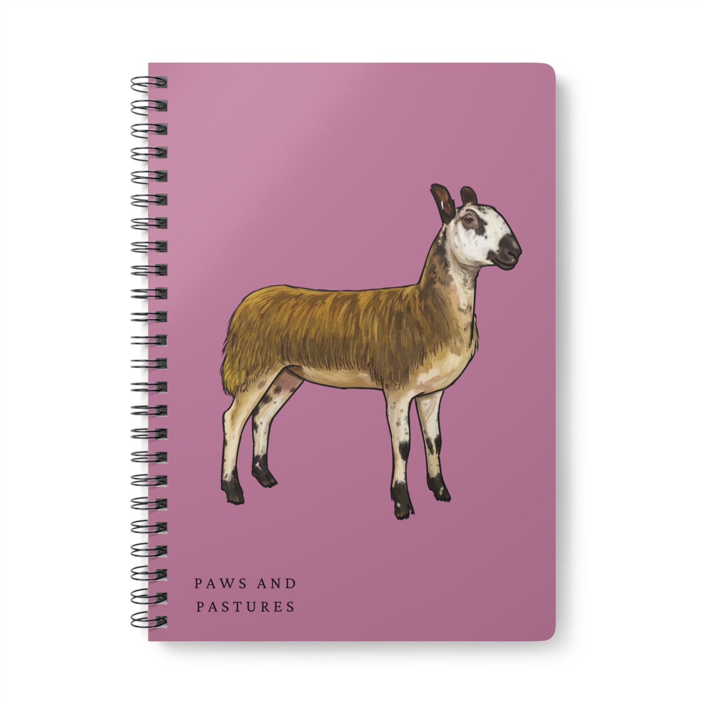 Blue Faced Leicester Sheep Illustration A5 Spiral Notebook — "Paws and Pastures" Lined Journal