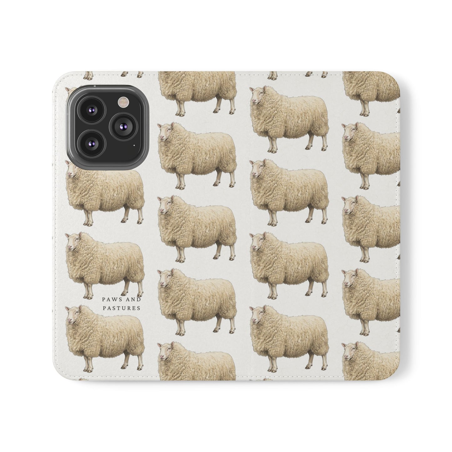 Cheviot Sheep Pattern Flip Phone Case – Cute Pastoral Wallet Cover with Card Slots