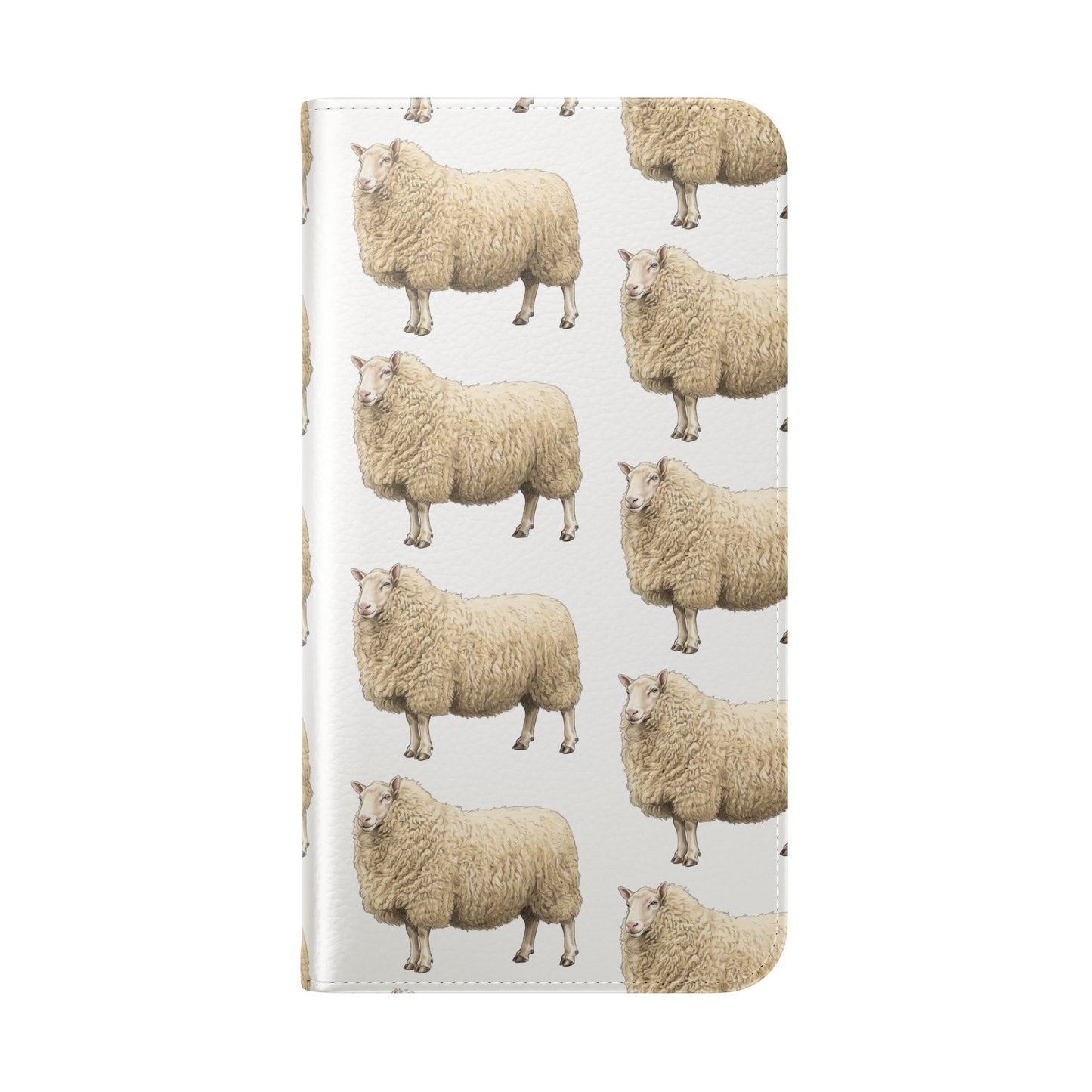 Cheviot Sheep Pattern Flip Phone Case – Cute Pastoral Wallet Cover with Card Slots