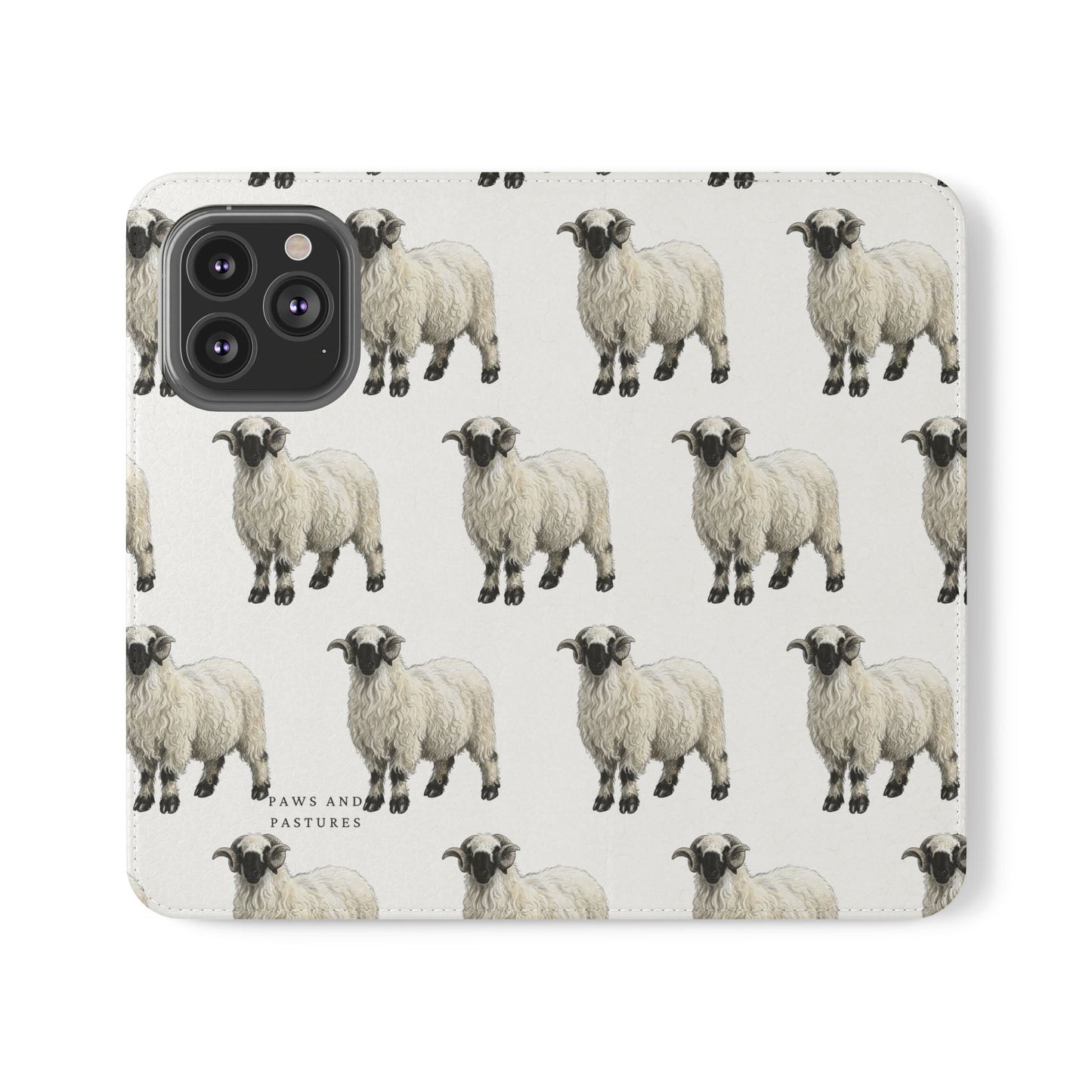 Valais Blacknose Sheep Pattern Flip Phone Case – Cute Farm Animal Wallet Cover